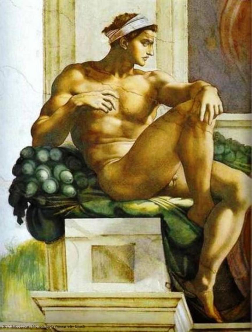 Wikioo.org - The Encyclopedia of Fine Arts - Painting, Artwork by Michelangelo Buonarroti - Ignudi