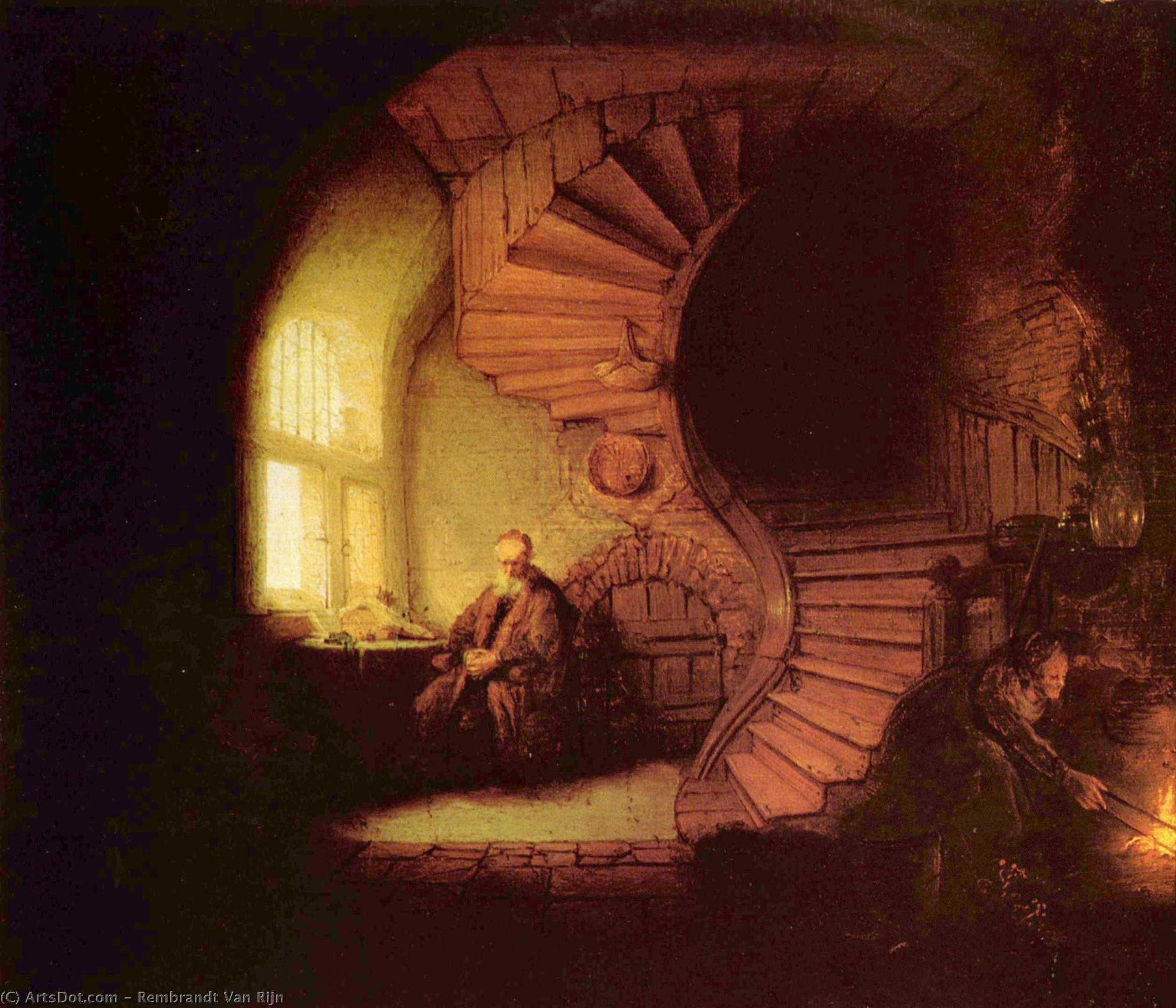 WikiOO.org - 백과 사전 - 회화, 삽화 Rembrandt Van Rijn - Philosopher in Meditation