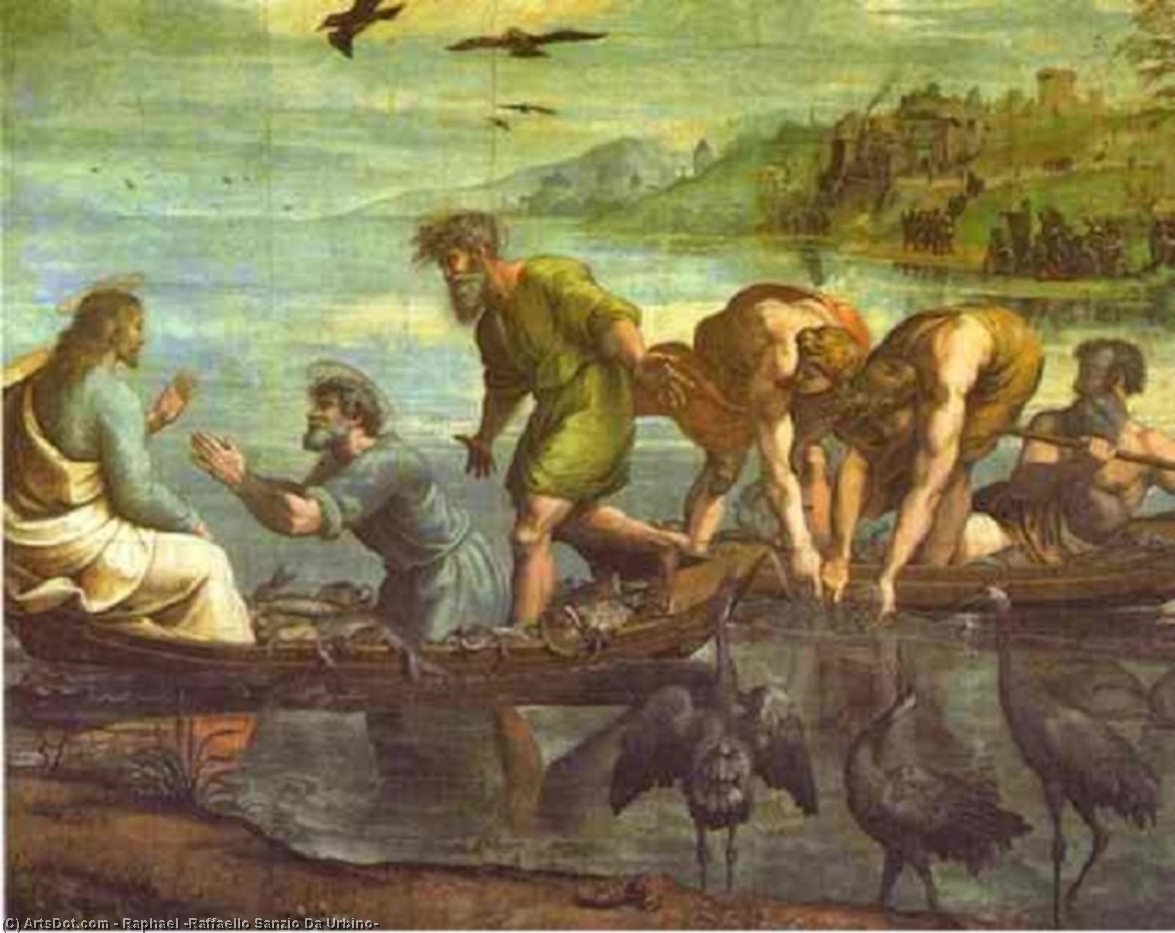 WikiOO.org - Enciclopédia das Belas Artes - Pintura, Arte por Raphael (Raffaello Sanzio Da Urbino) - Cartoon for The Miraculous Draught of Fishes