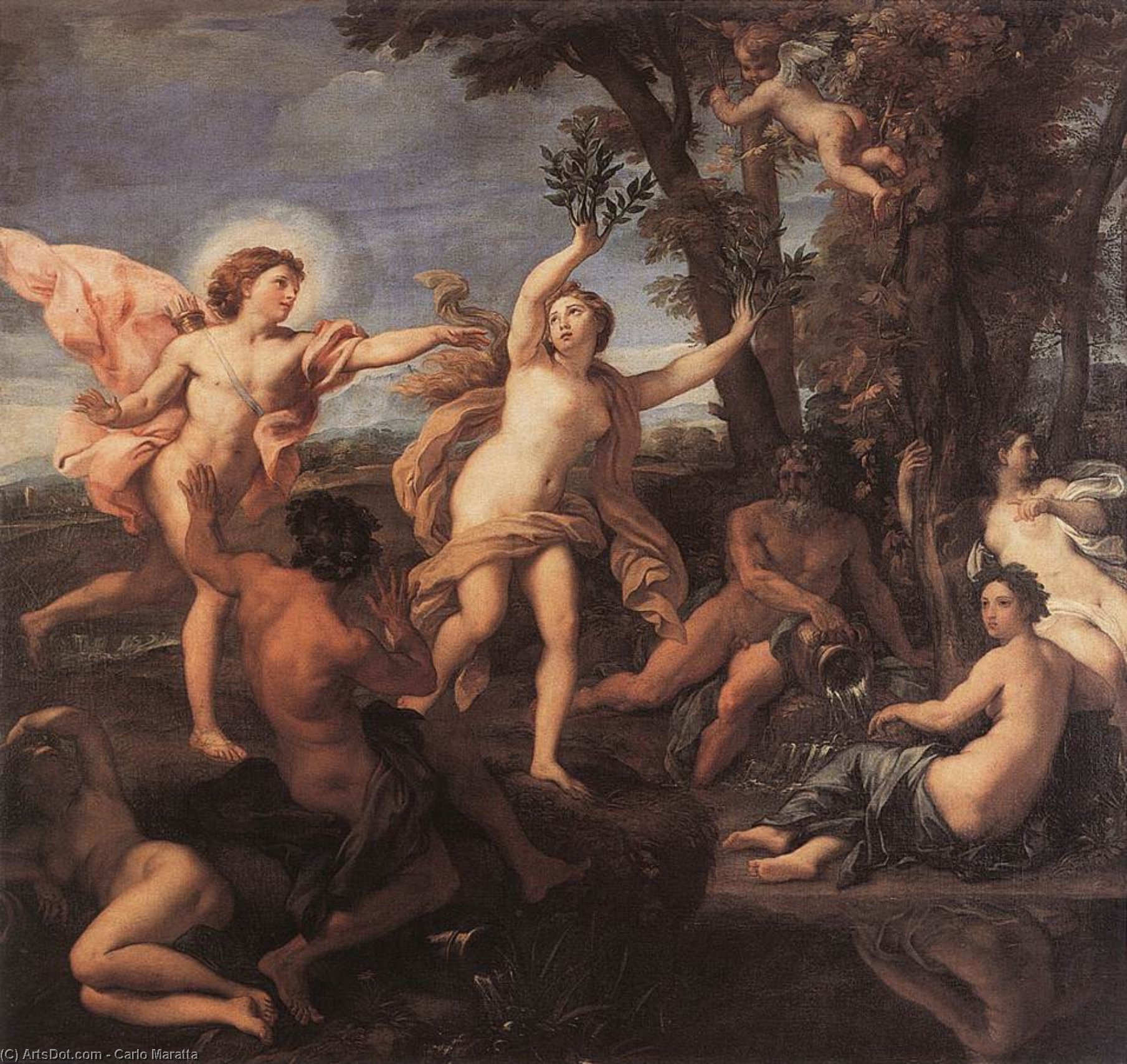 Wikioo.org - The Encyclopedia of Fine Arts - Painting, Artwork by Carlo Maratta - Apollo Chasing Daphne