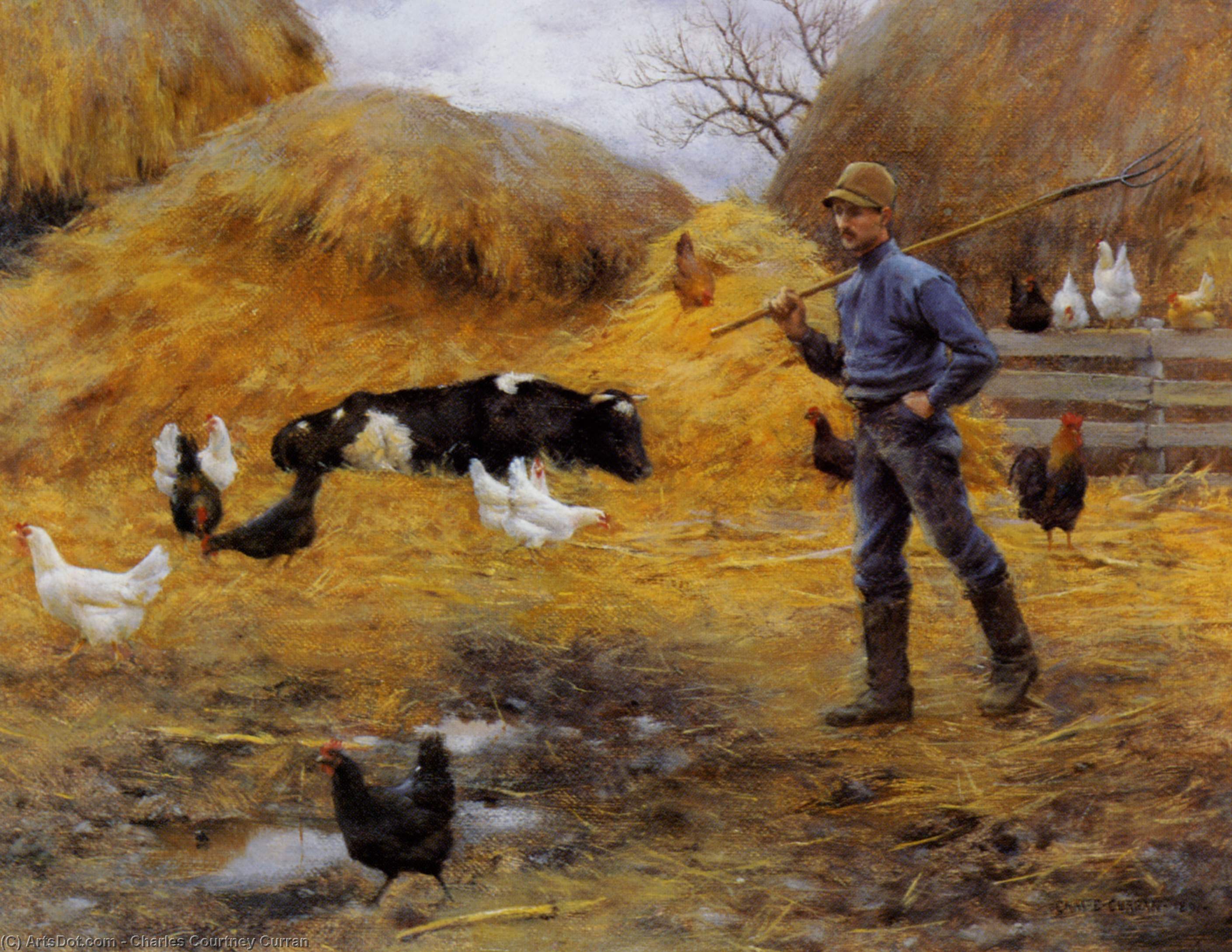 Wikioo.org - The Encyclopedia of Fine Arts - Painting, Artwork by Charles Courtney Curran - In The Barnyard