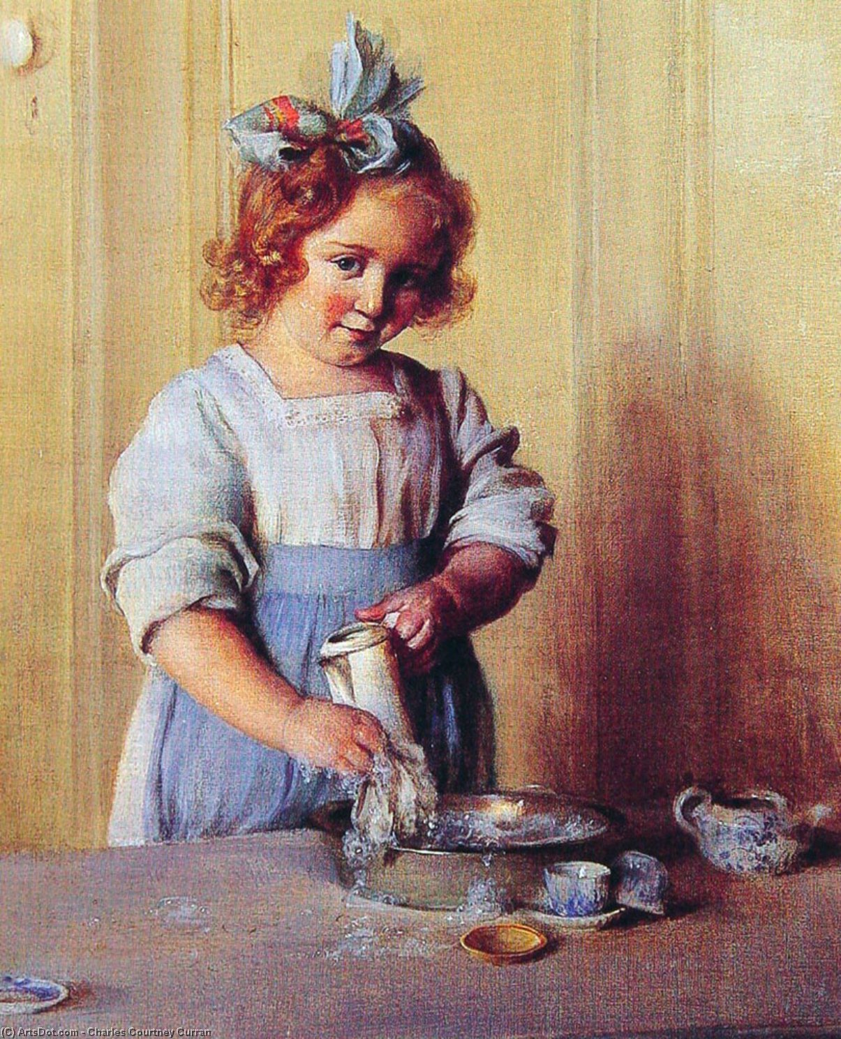 Wikioo.org - The Encyclopedia of Fine Arts - Painting, Artwork by Charles Courtney Curran - Washing Dishes. Emily and Her Tea Set