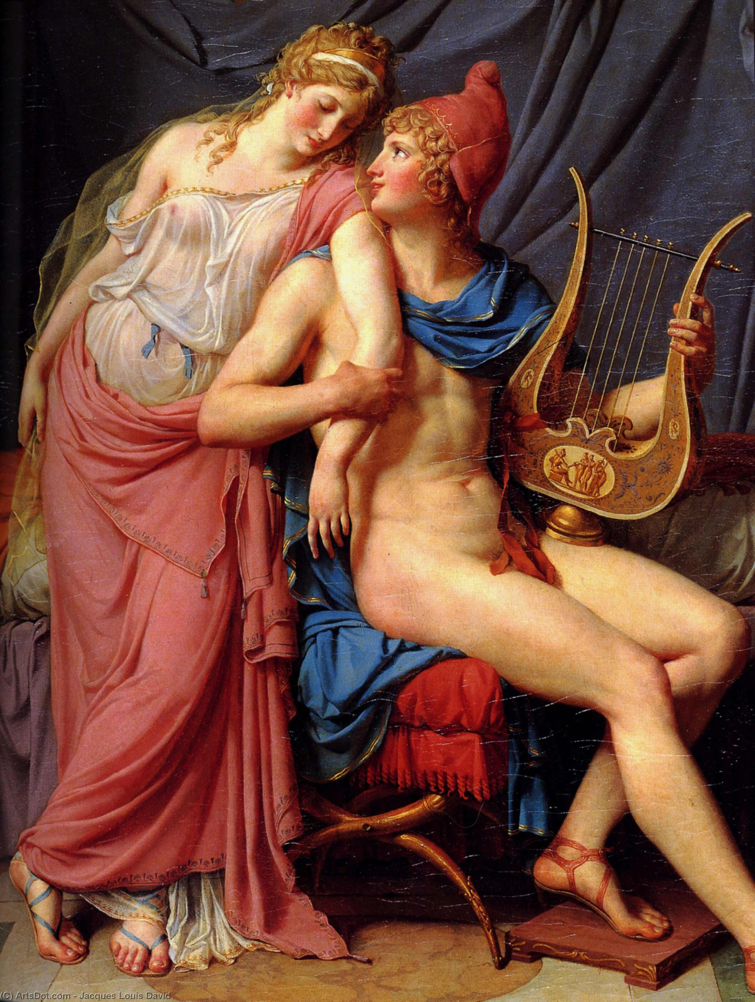 Wikioo.org - The Encyclopedia of Fine Arts - Painting, Artwork by Jacques Louis David - The Courtship of Paris and Helen [detail 1]