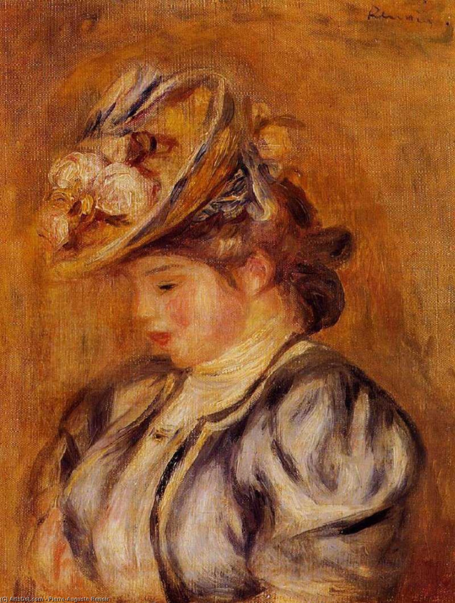 Wikioo.org - The Encyclopedia of Fine Arts - Painting, Artwork by Pierre-Auguste Renoir - Girl in a Flowery Hat