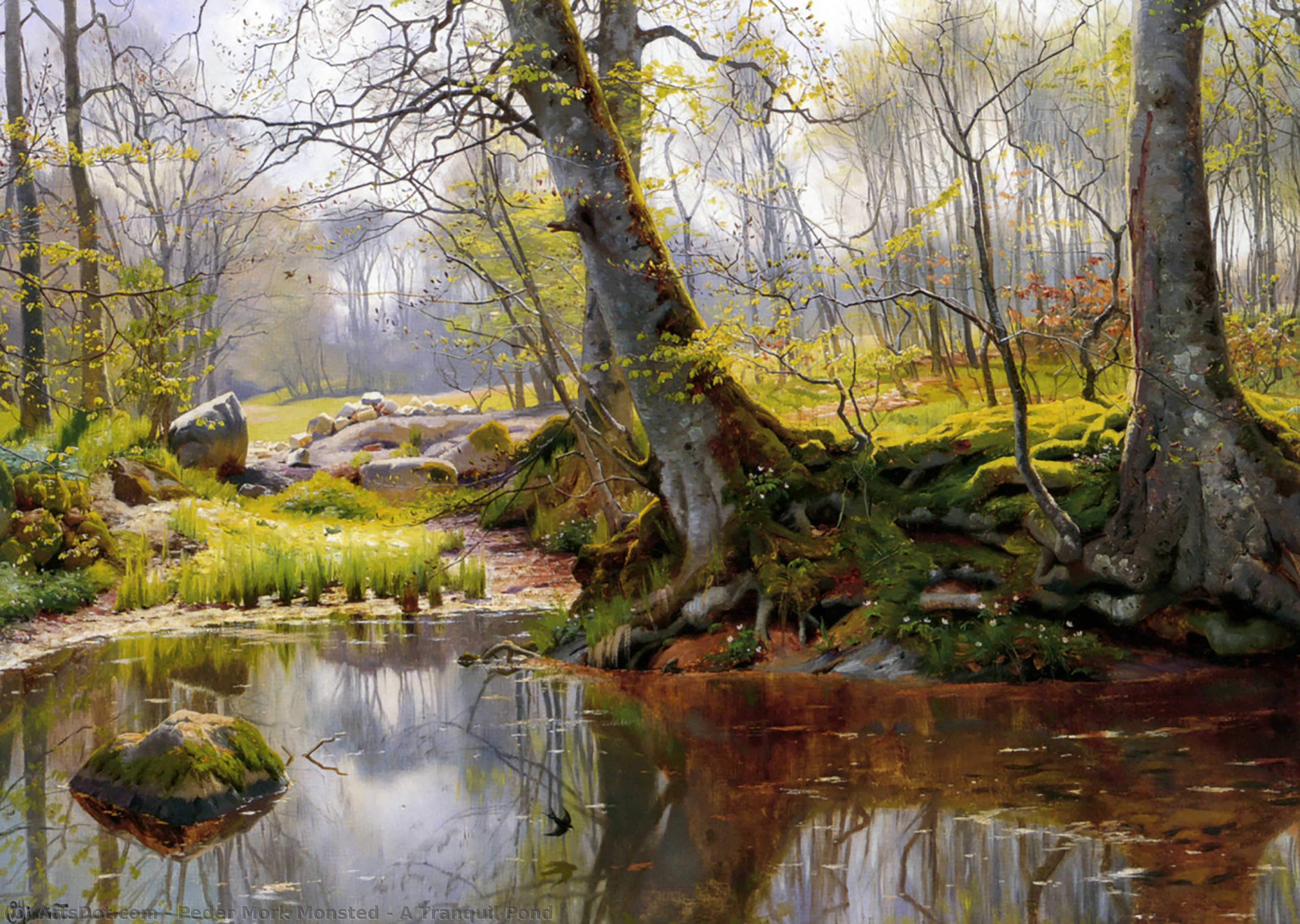 Wikioo.org - The Encyclopedia of Fine Arts - Painting, Artwork by Peder Mork Monsted - A Tranquil Pond