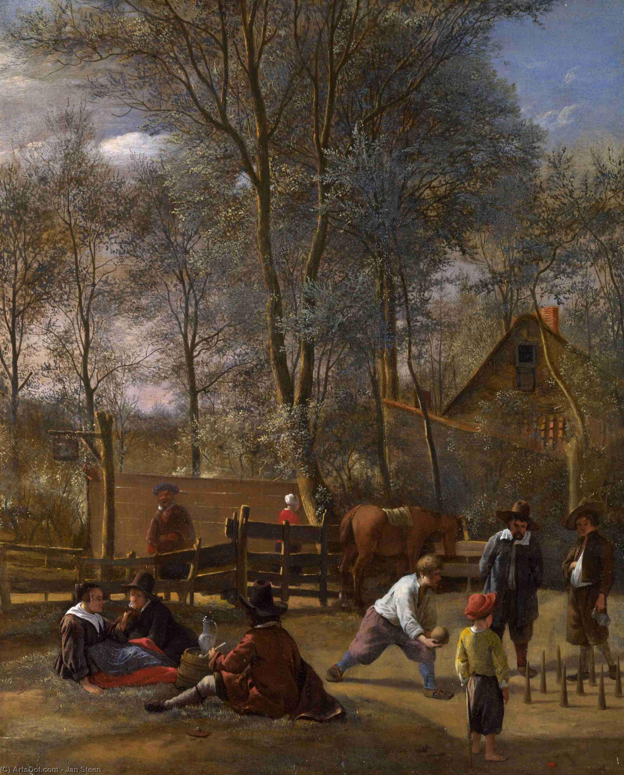 Wikioo.org - The Encyclopedia of Fine Arts - Painting, Artwork by Jan Steen - Skittle Players outside an Inn