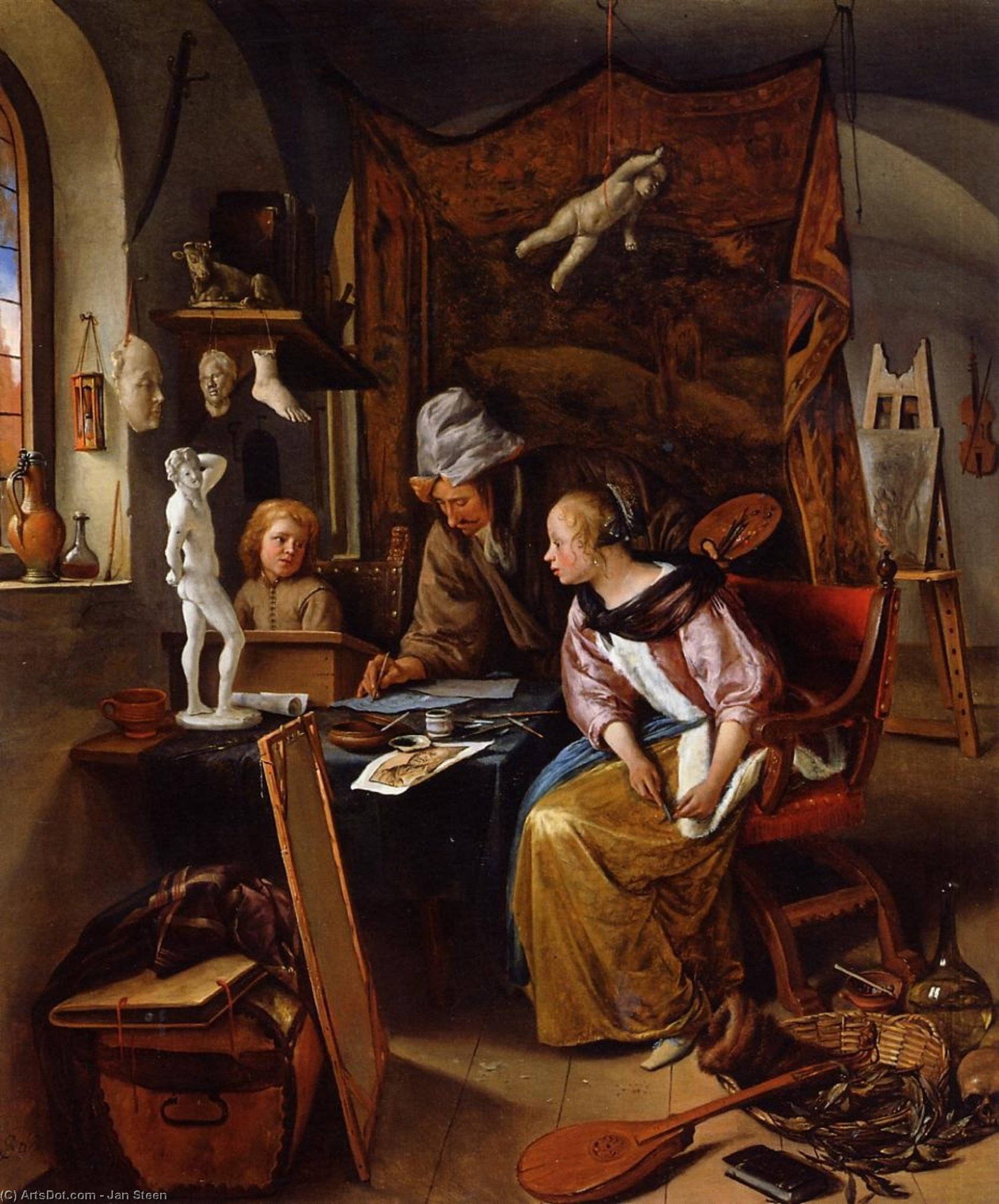 Wikioo.org - The Encyclopedia of Fine Arts - Painting, Artwork by Jan Steen - The Drawing Lesson