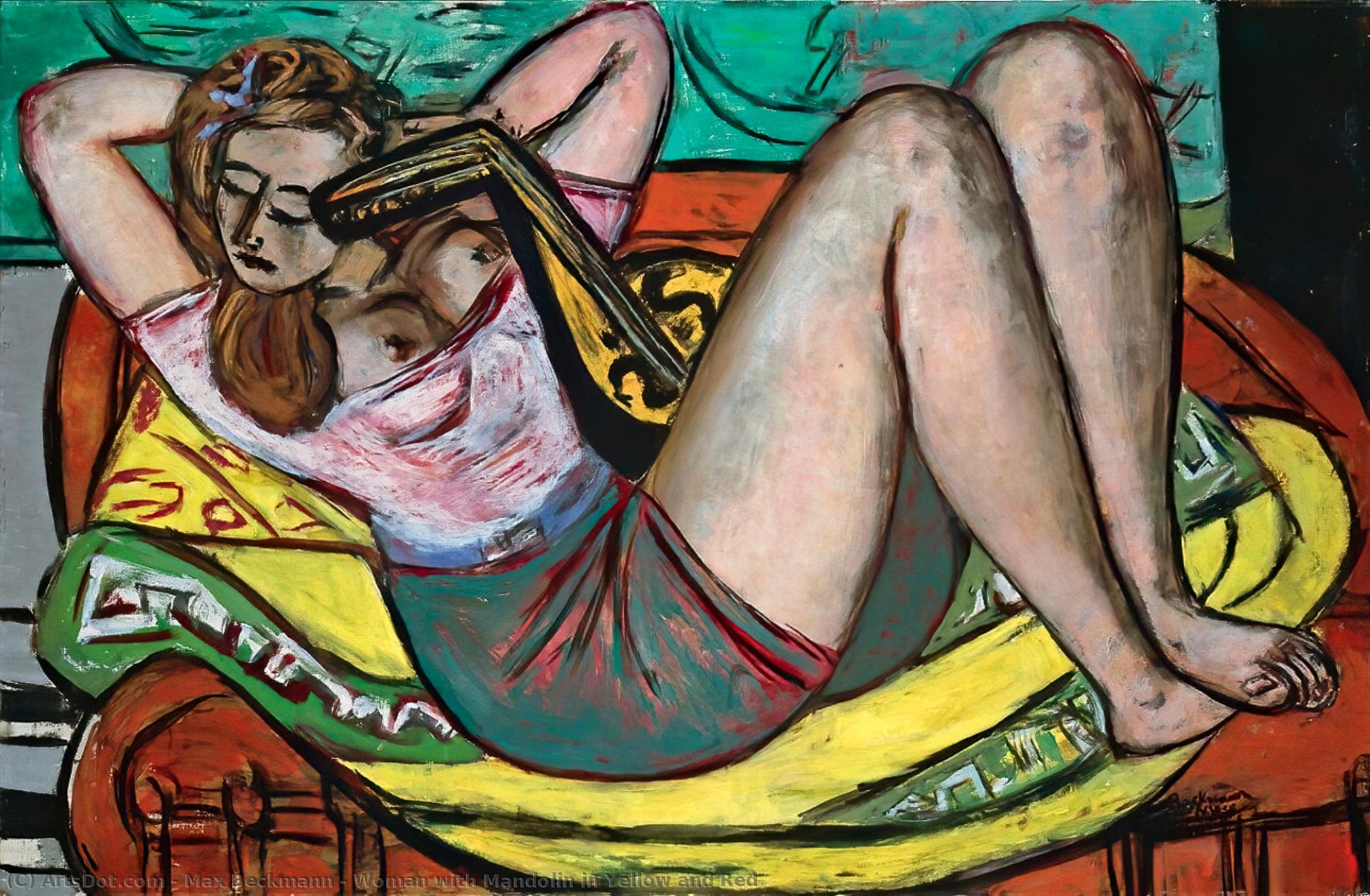 Wikioo.org - The Encyclopedia of Fine Arts - Painting, Artwork by Max Beckmann - Woman with Mandolin in Yellow and Red