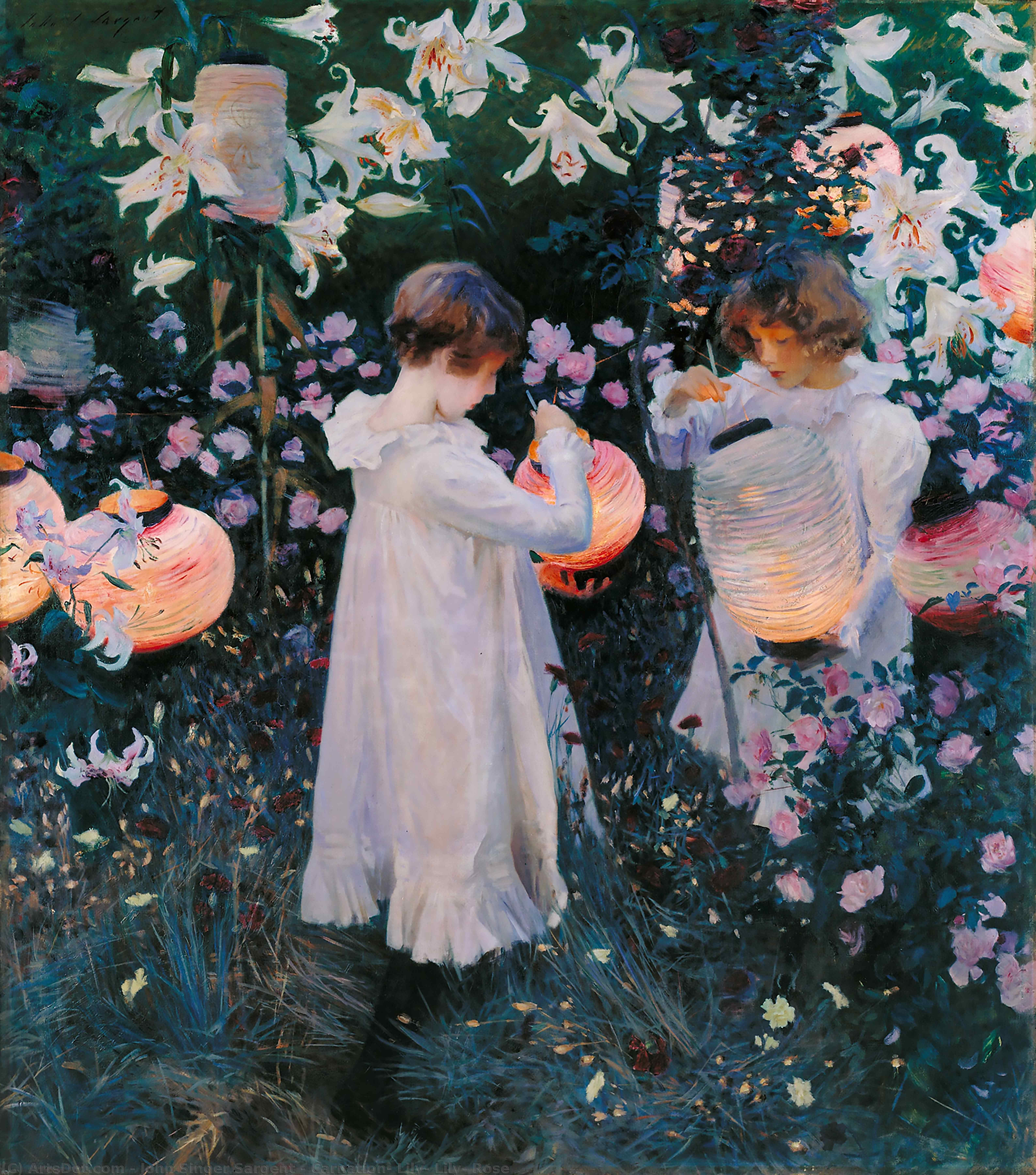 Wikioo.org - The Encyclopedia of Fine Arts - Painting, Artwork by John Singer Sargent - Carnation, Lily, Lily, Rose