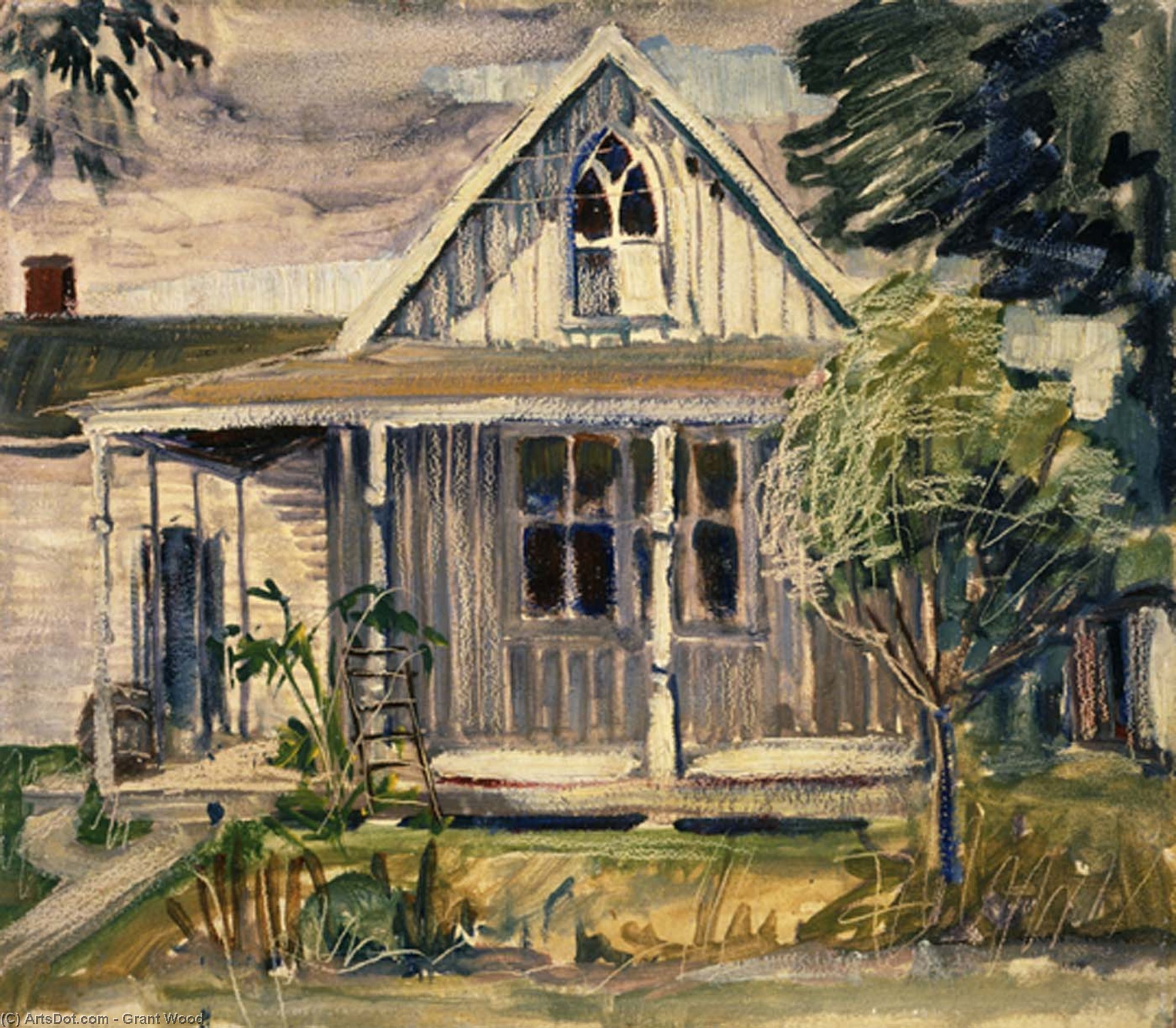 WikiOO.org - دایره المعارف هنرهای زیبا - نقاشی، آثار هنری Grant Wood - Sketch for house in American Gothic