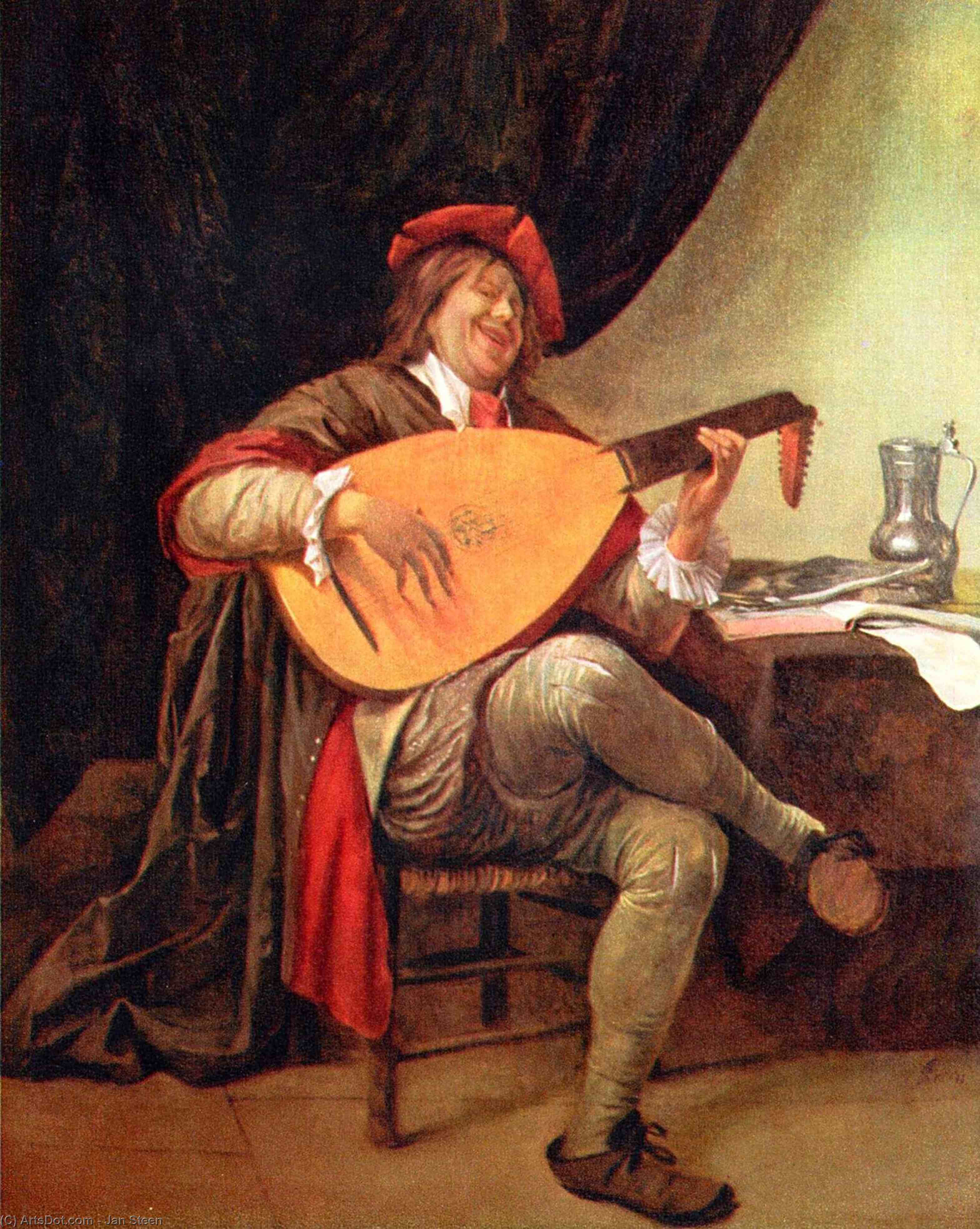 Wikioo.org - The Encyclopedia of Fine Arts - Painting, Artwork by Jan Steen - Self-portrait with a lute