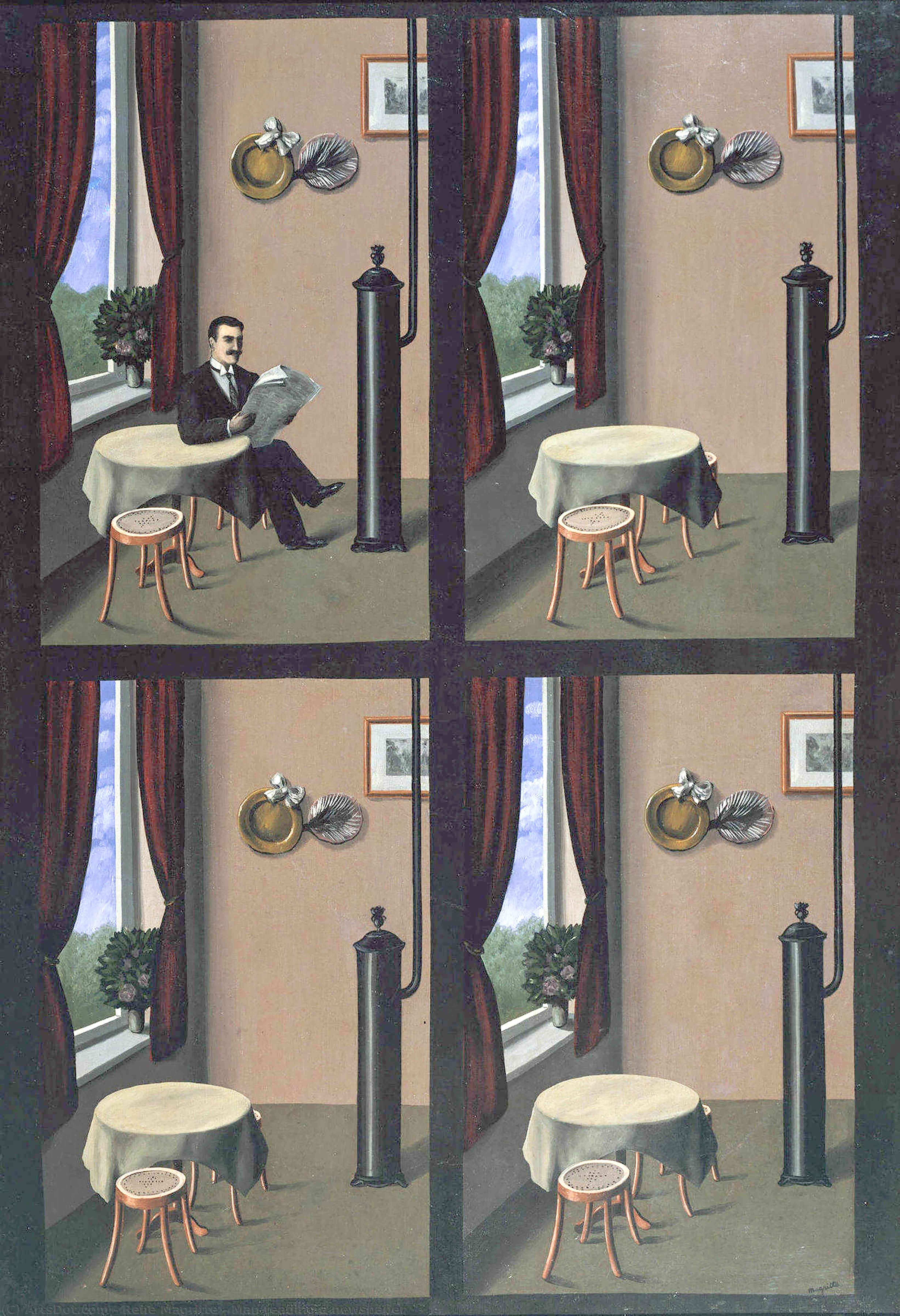 WikiOO.org - Enciklopedija dailės - Tapyba, meno kuriniai Rene Magritte - Man reading a newspaper