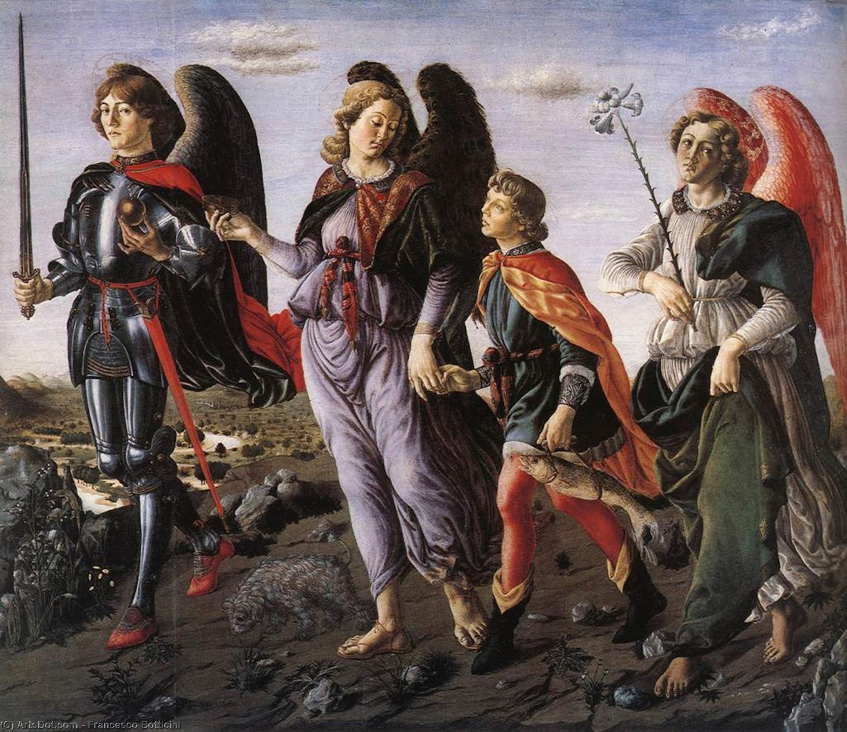 Wikioo.org - The Encyclopedia of Fine Arts - Painting, Artwork by Francesco Di Giovanni Botticini - The Three Archangels with Tobias