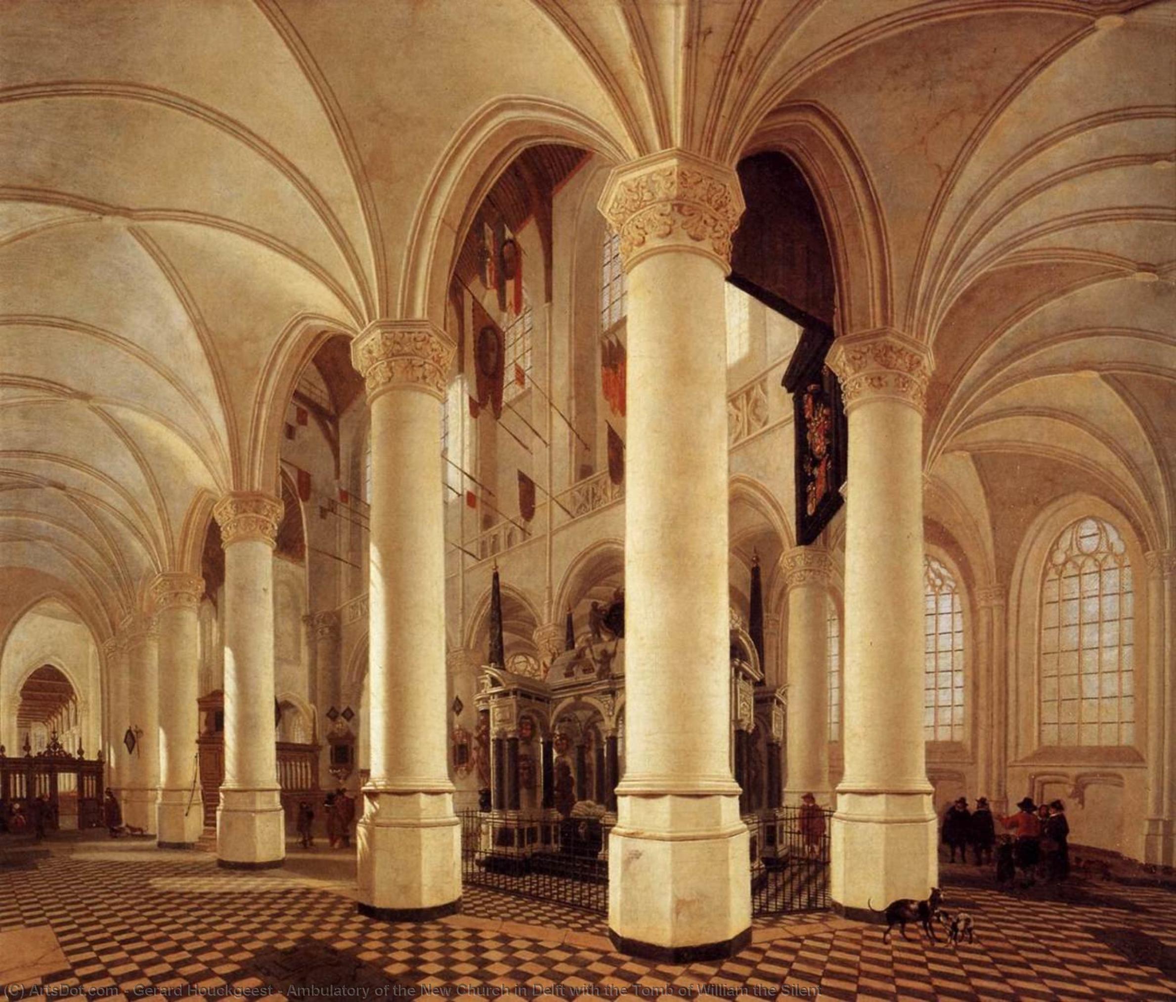 Wikioo.org - The Encyclopedia of Fine Arts - Painting, Artwork by Gerard Houckgeest - Ambulatory of the New Church in Delft with the Tomb of William the Silent
