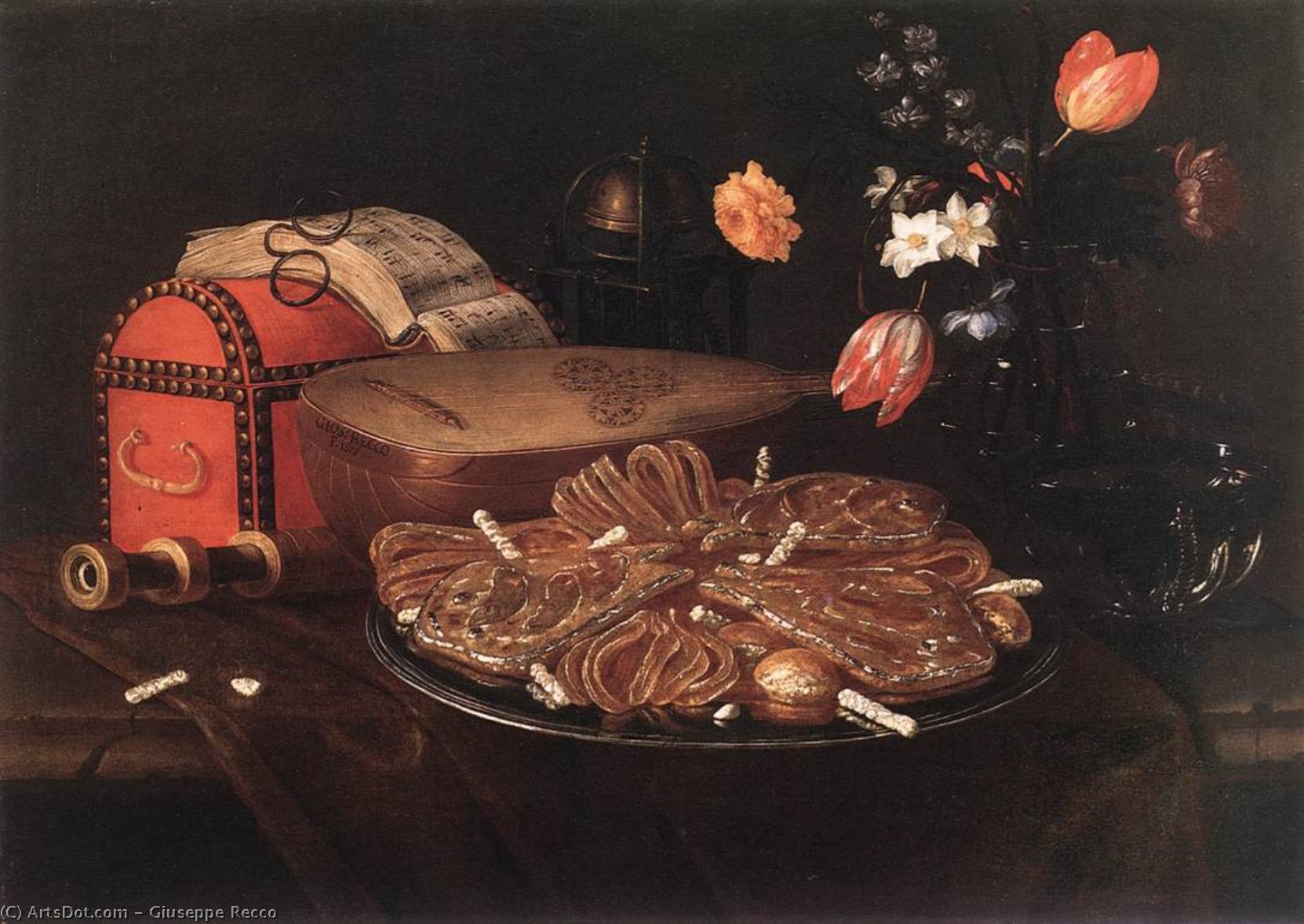 Wikioo.org - The Encyclopedia of Fine Arts - Painting, Artwork by Giuseppe Recco - Still-life with the Five Senses