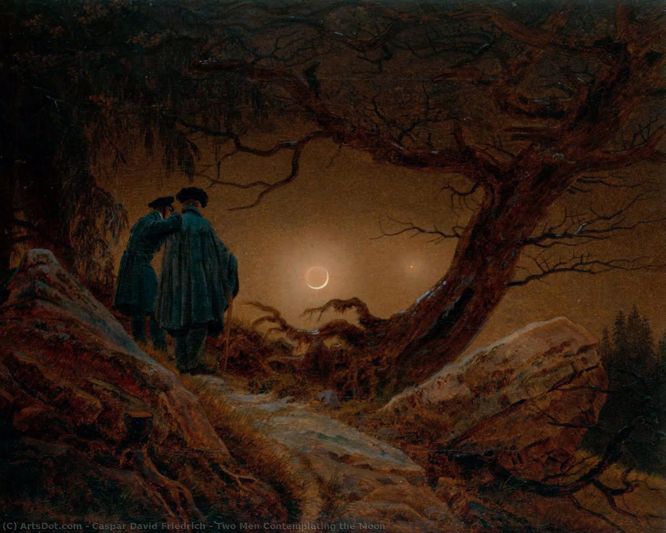 Wikioo.org - The Encyclopedia of Fine Arts - Painting, Artwork by Caspar David Friedrich - Two Men Contemplating the Moon