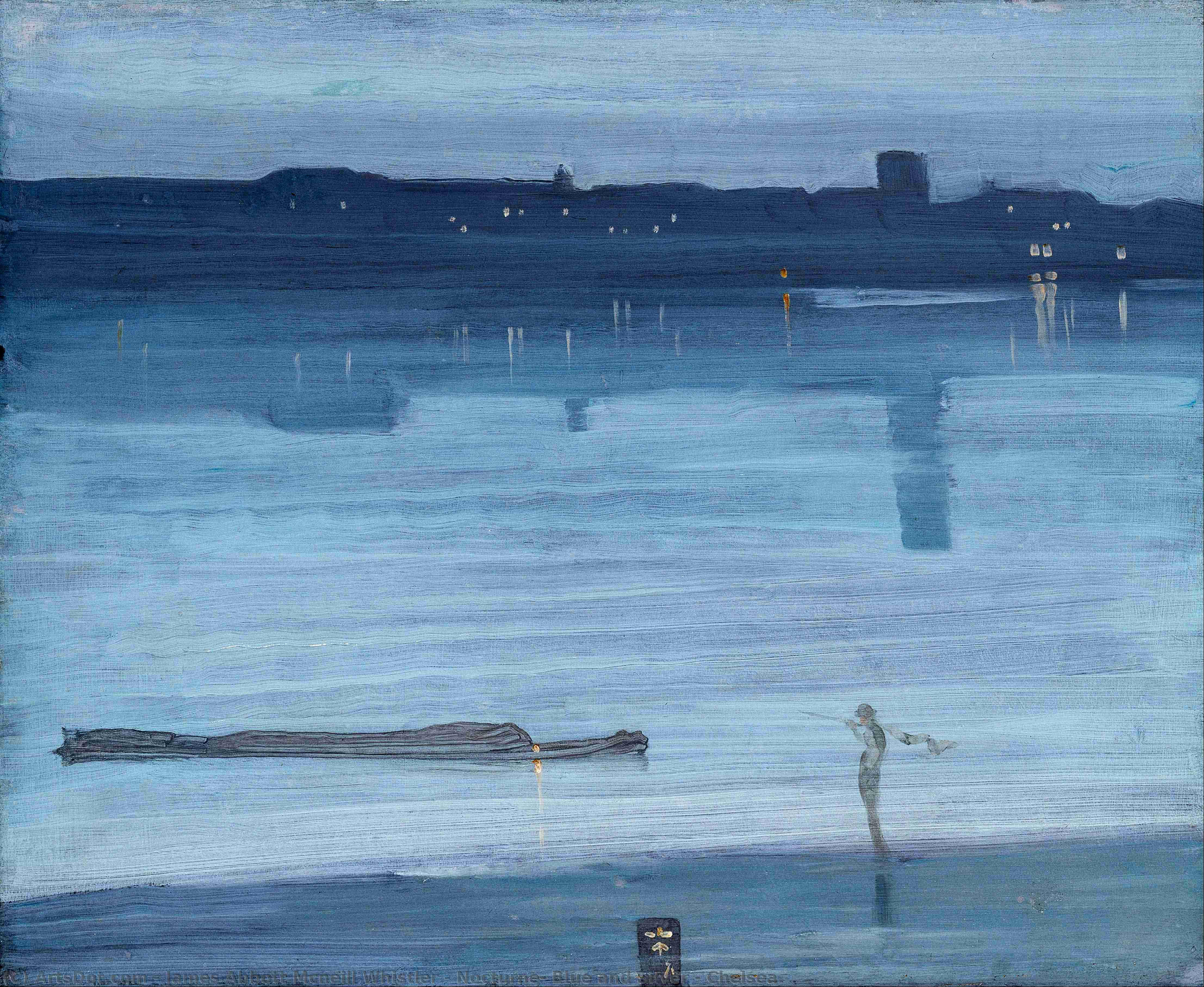 Wikioo.org - The Encyclopedia of Fine Arts - Painting, Artwork by James Abbott Mcneill Whistler - Nocturne: Blue and Silver - Chelsea