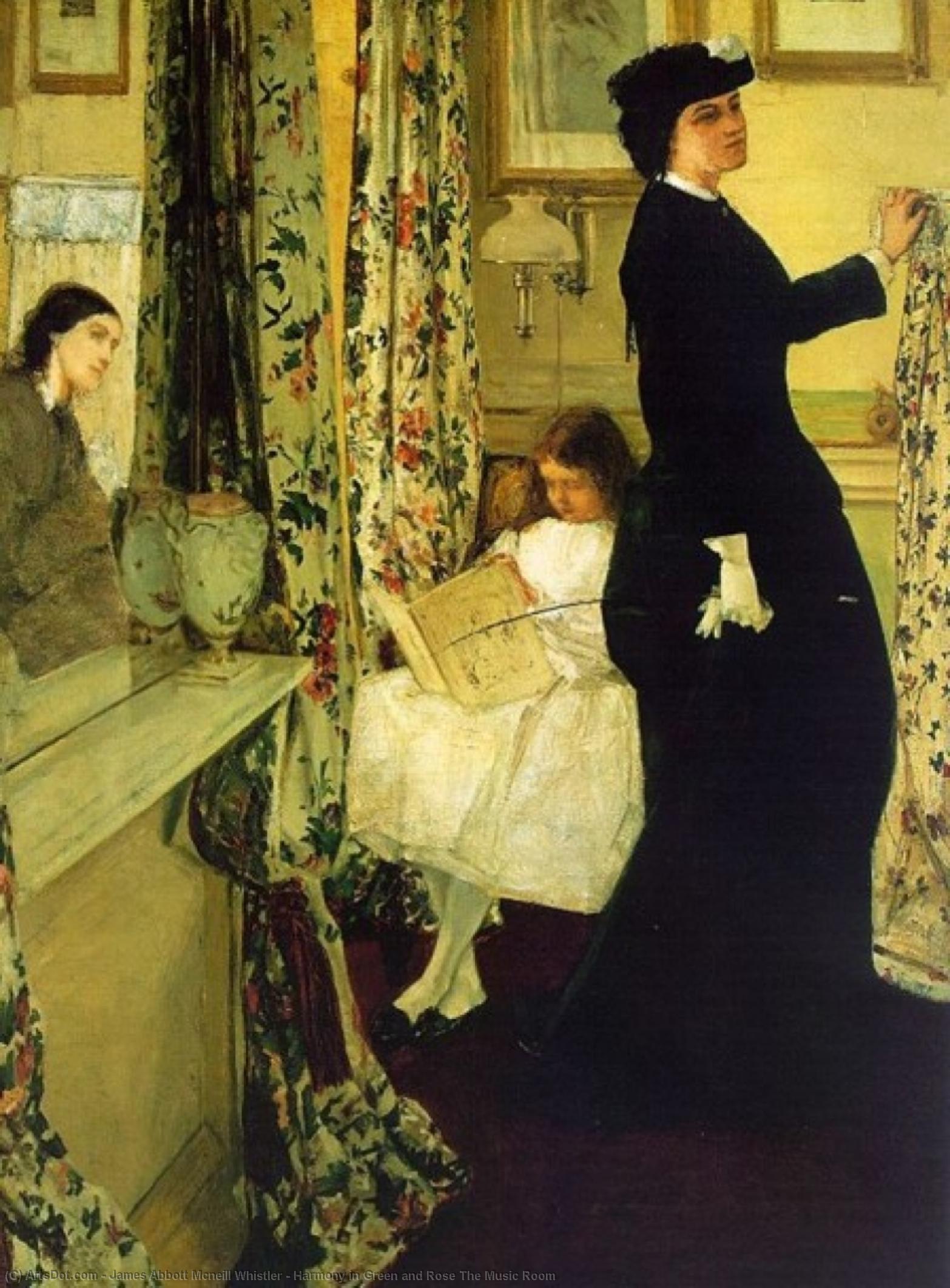 Wikioo.org - The Encyclopedia of Fine Arts - Painting, Artwork by James Abbott Mcneill Whistler - Harmony in Green and Rose The Music Room