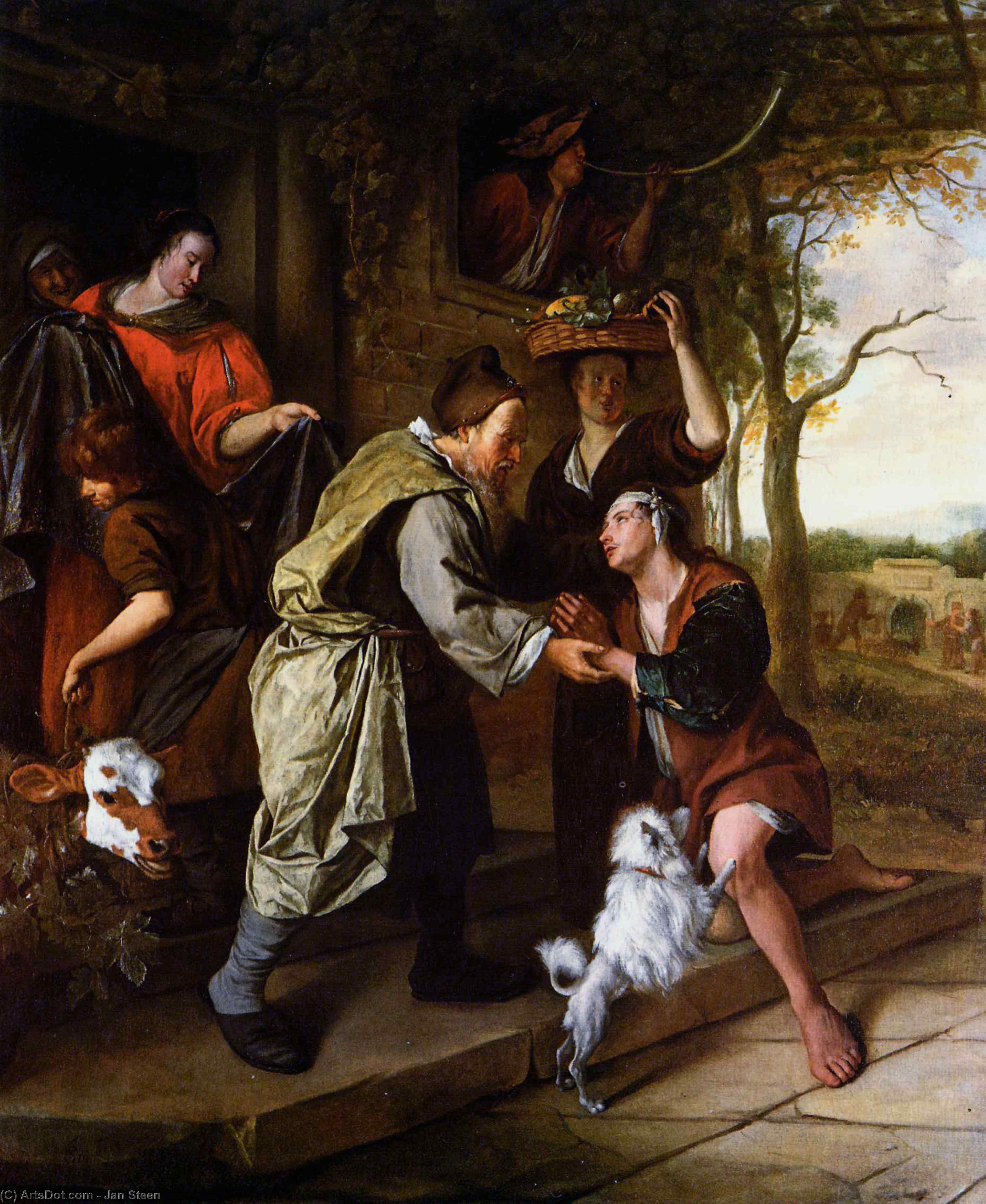 Wikioo.org - The Encyclopedia of Fine Arts - Painting, Artwork by Jan Steen - Return of the prodigal son Sun