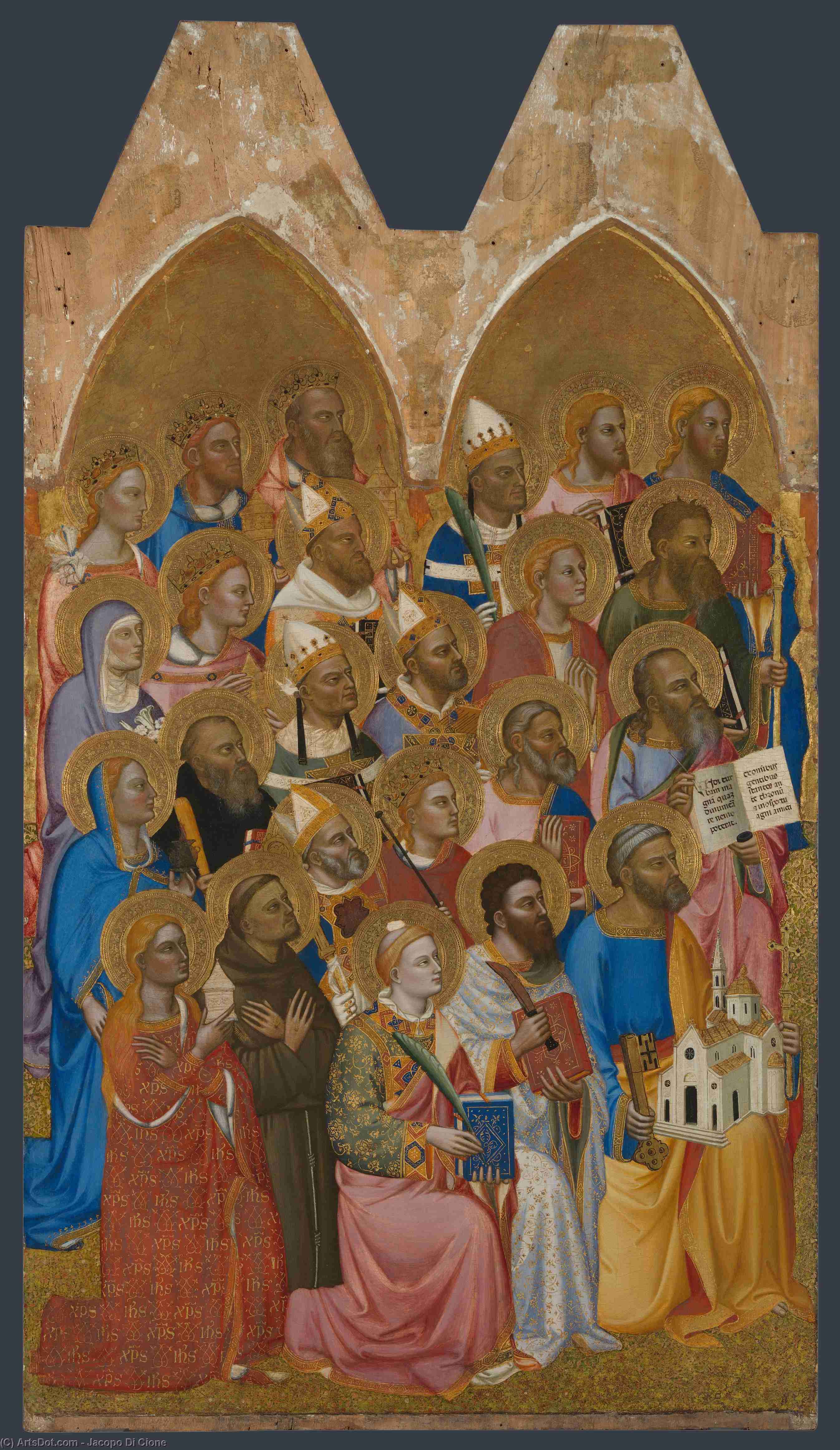 Wikioo.org - The Encyclopedia of Fine Arts - Painting, Artwork by Jacopo Di Cione - Adoring saints - left main tier panel