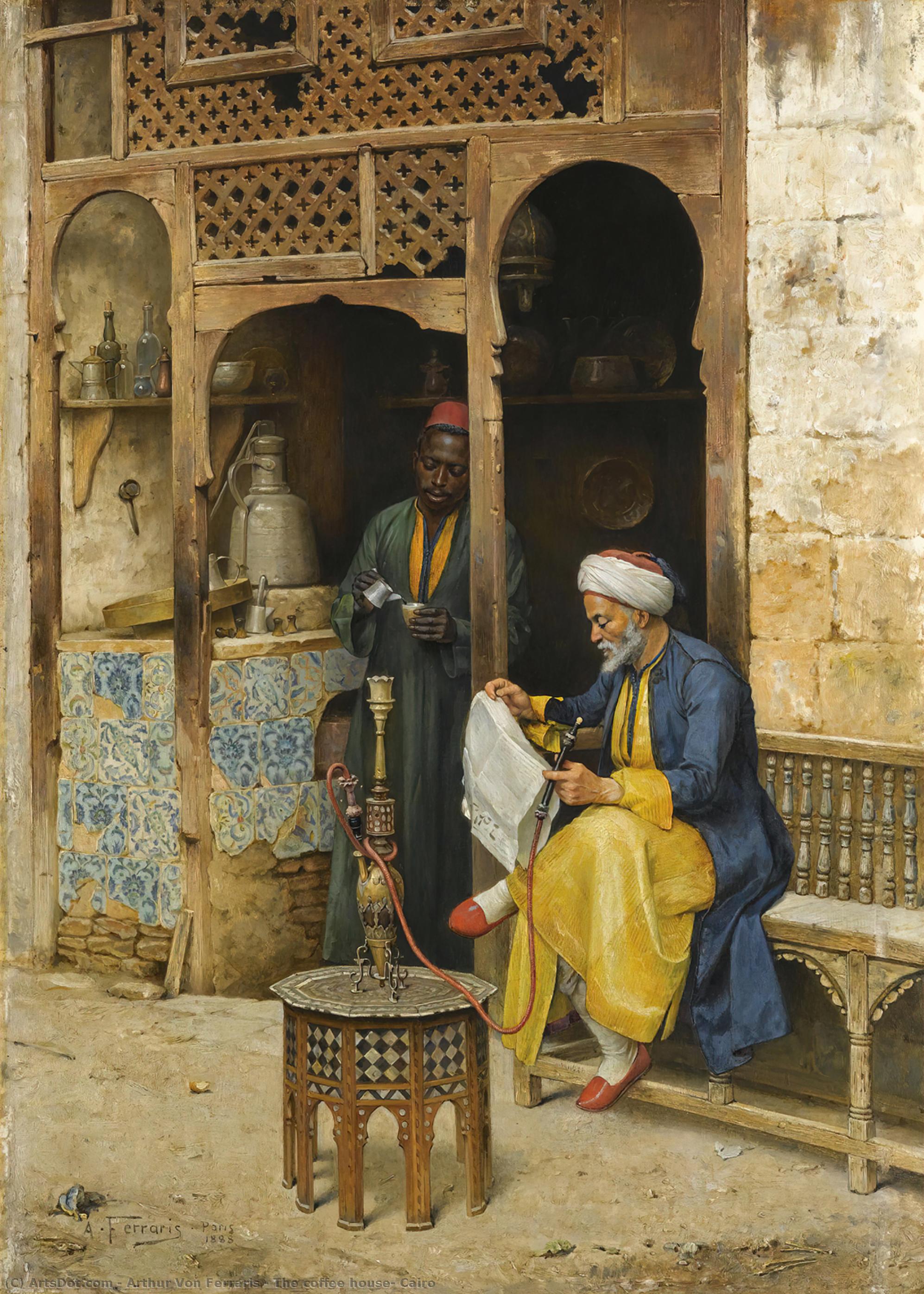 Wikioo.org - The Encyclopedia of Fine Arts - Painting, Artwork by Arthur Von Ferraris - The coffee house, Cairo