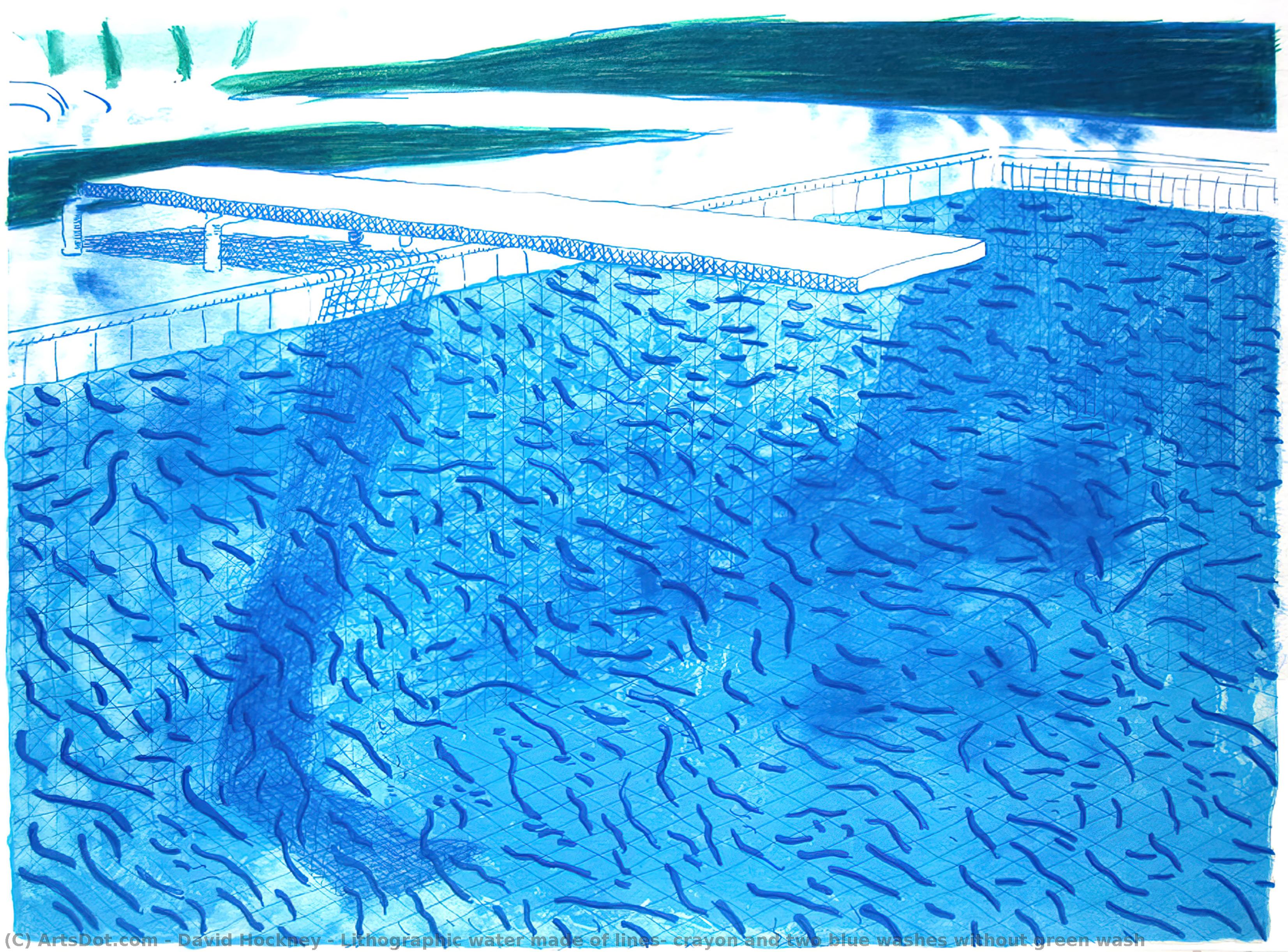 Wikioo.org - The Encyclopedia of Fine Arts - Painting, Artwork by David Hockney - Lithographic Water Made of Lines, Crayon and Two Blue Washes Without Green Wash