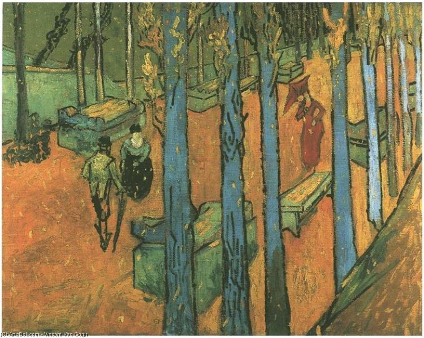 Wikioo.org - The Encyclopedia of Fine Arts - Painting, Artwork by Vincent Van Gogh - Les Alyscamps Falling Autumn Leaves