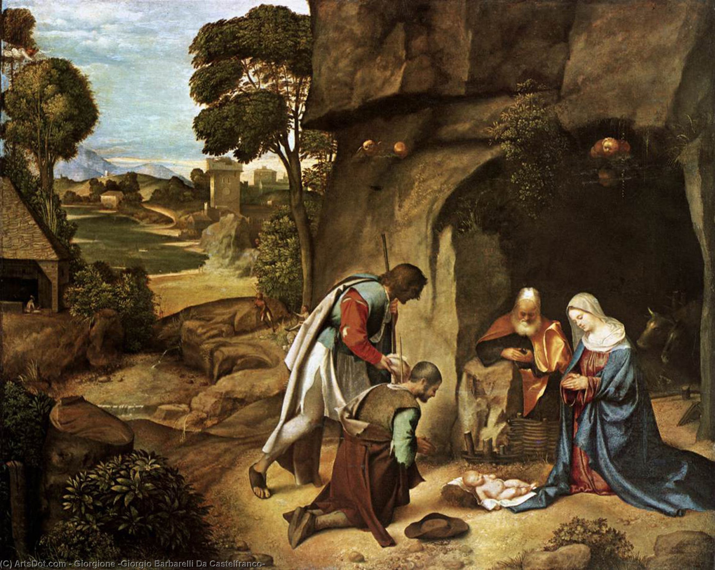 Wikoo.org - موسوعة الفنون الجميلة - اللوحة، العمل الفني Giorgione (Giorgio Barbarelli Da Castelfranco) - Adoration of the Shepherds