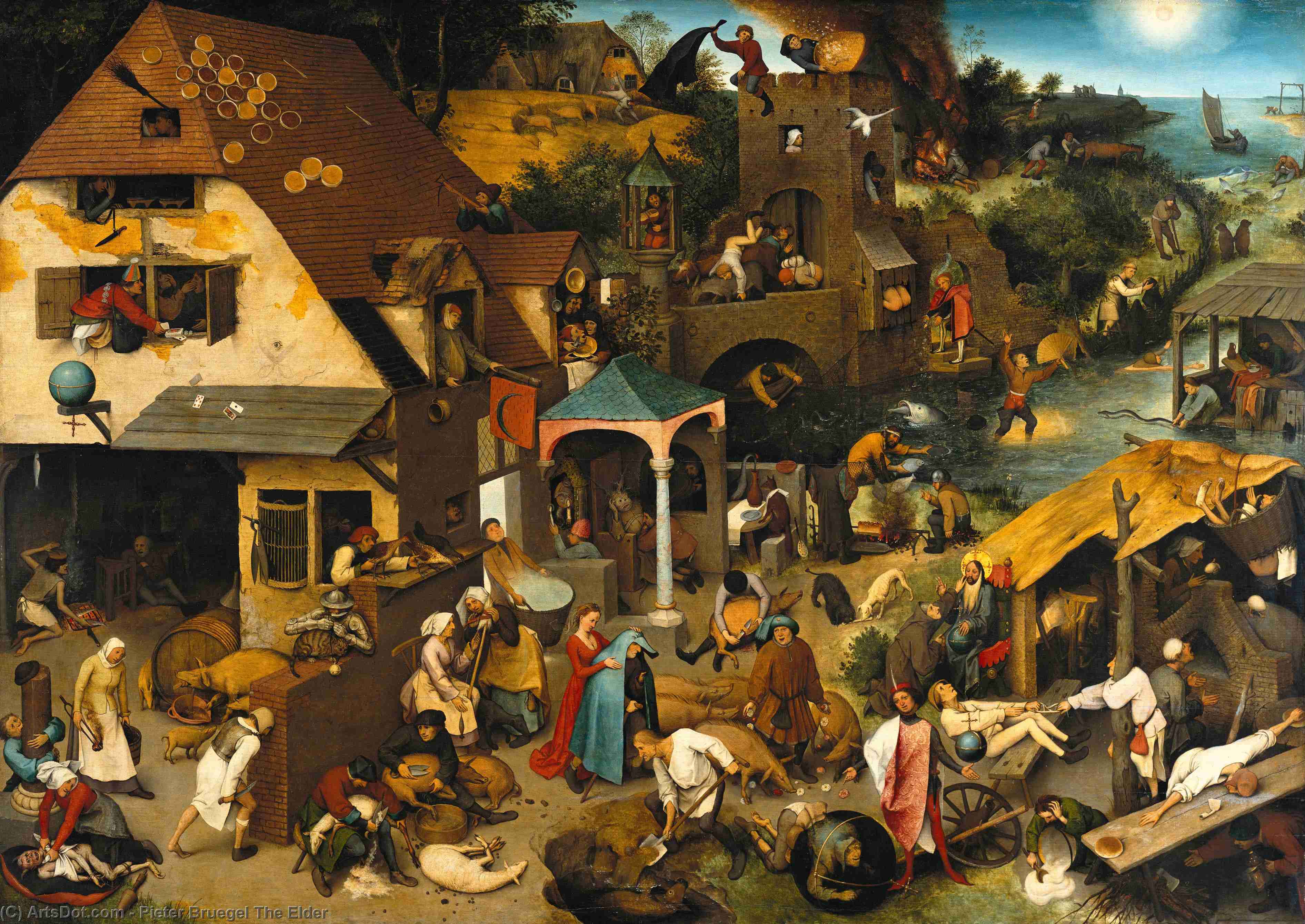 Wikioo.org - The Encyclopedia of Fine Arts - Painting, Artwork by Pieter Bruegel The Elder - Netherlandish Proverbs