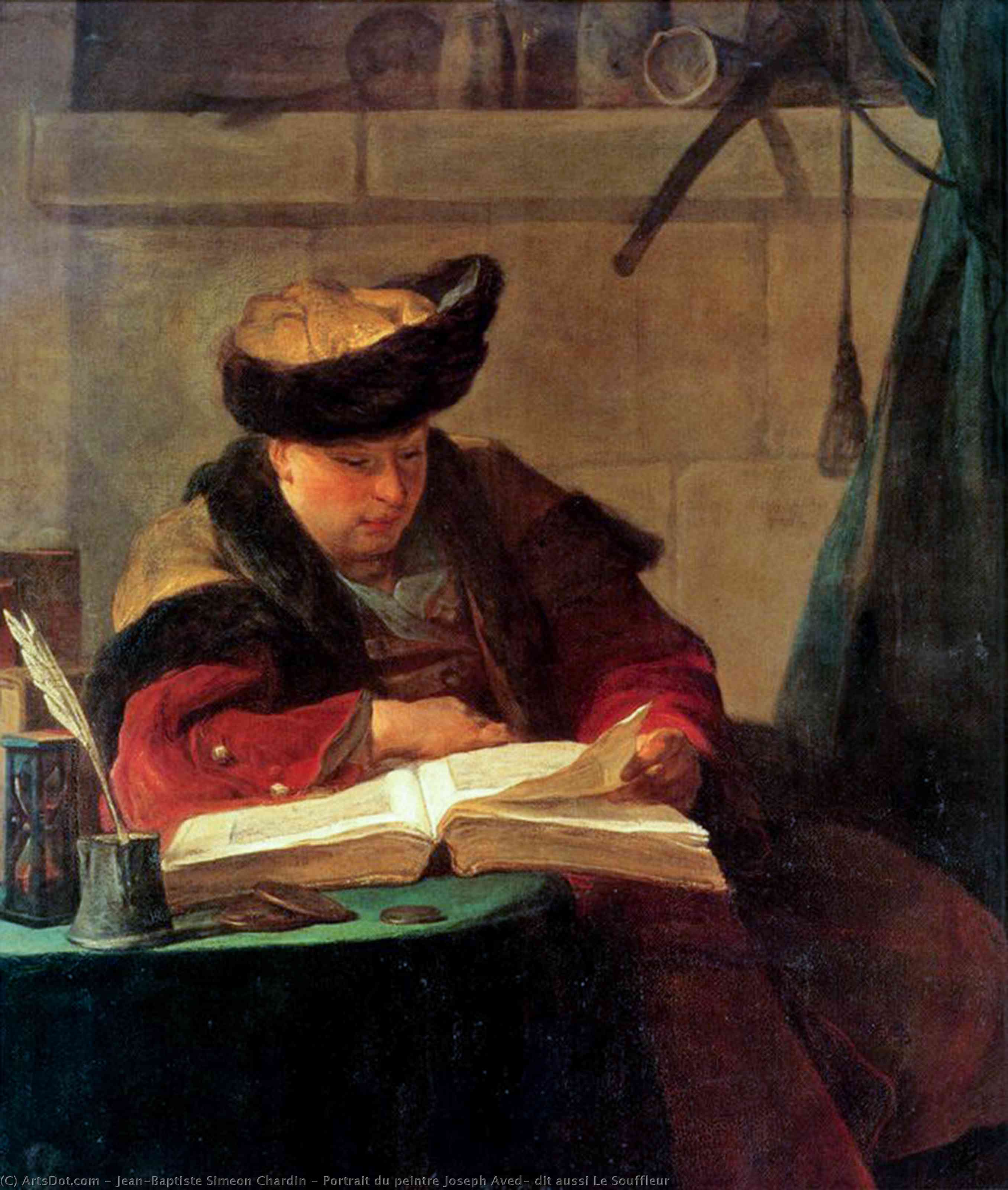 Wikioo.org - The Encyclopedia of Fine Arts - Painting, Artwork by Jean-Baptiste Simeon Chardin - Portrait du peintre Joseph Aved, dit aussi Le Souffleur