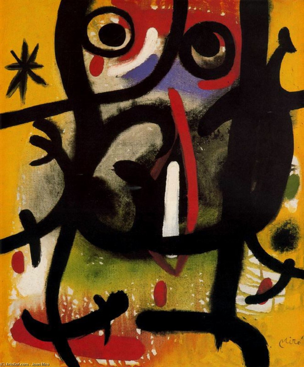 Wikoo.org - موسوعة الفنون الجميلة - اللوحة، العمل الفني Joan Miro - Mujer en la noche 1