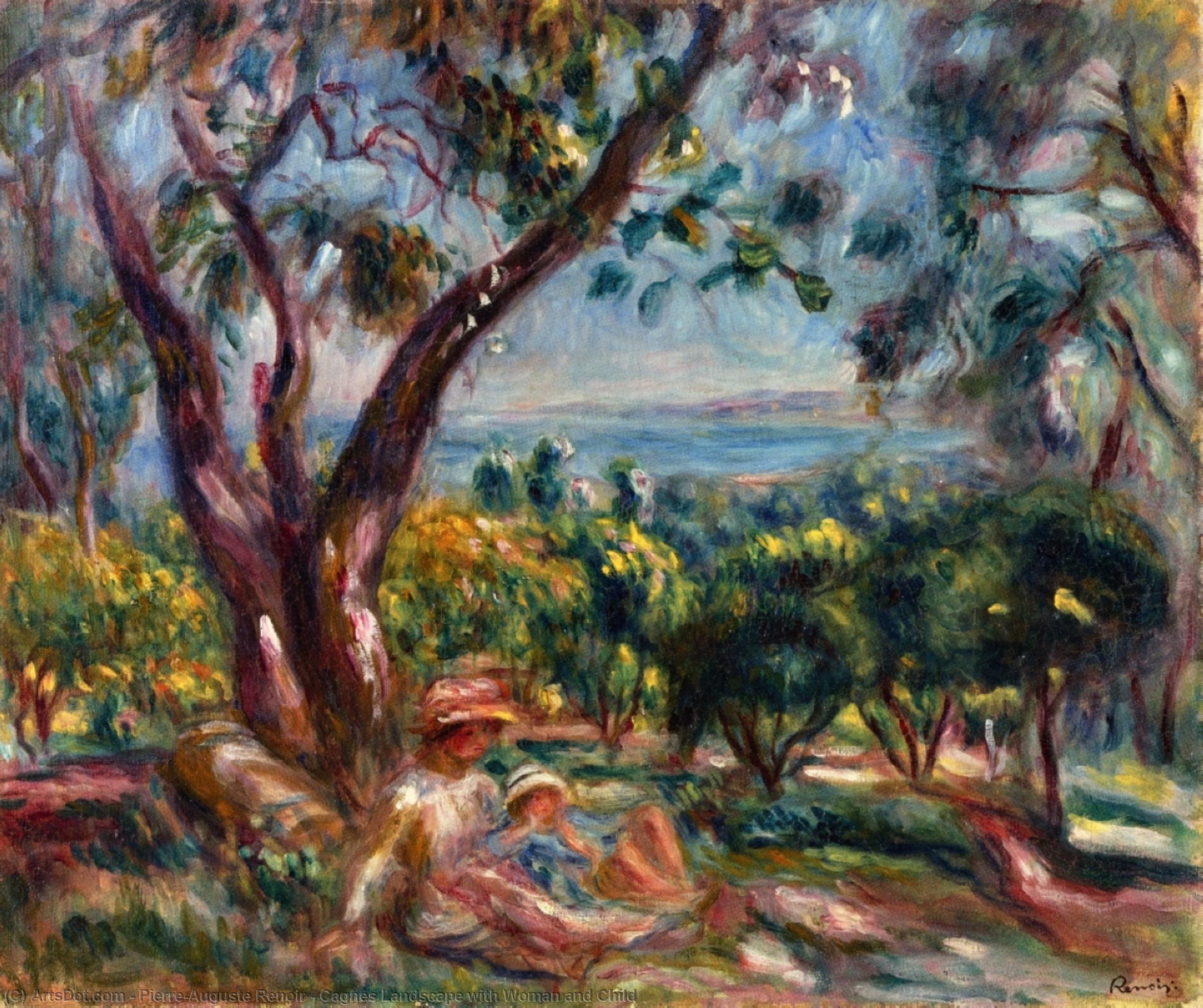 Wikioo.org - The Encyclopedia of Fine Arts - Painting, Artwork by Pierre-Auguste Renoir - Cagnes Landscape with Woman and Child