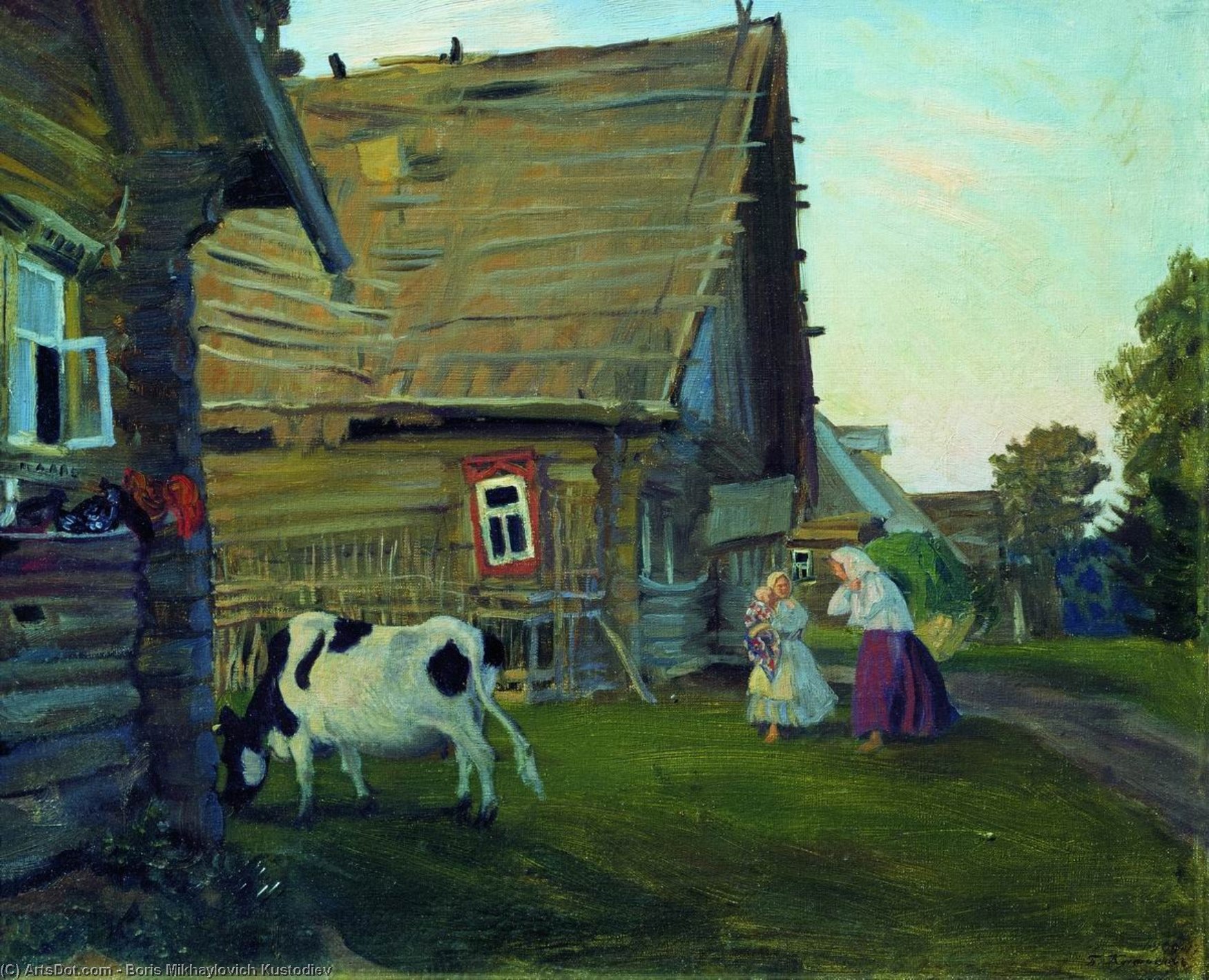 Вблизи избы. Кустодиев провинция Кострома 1906.