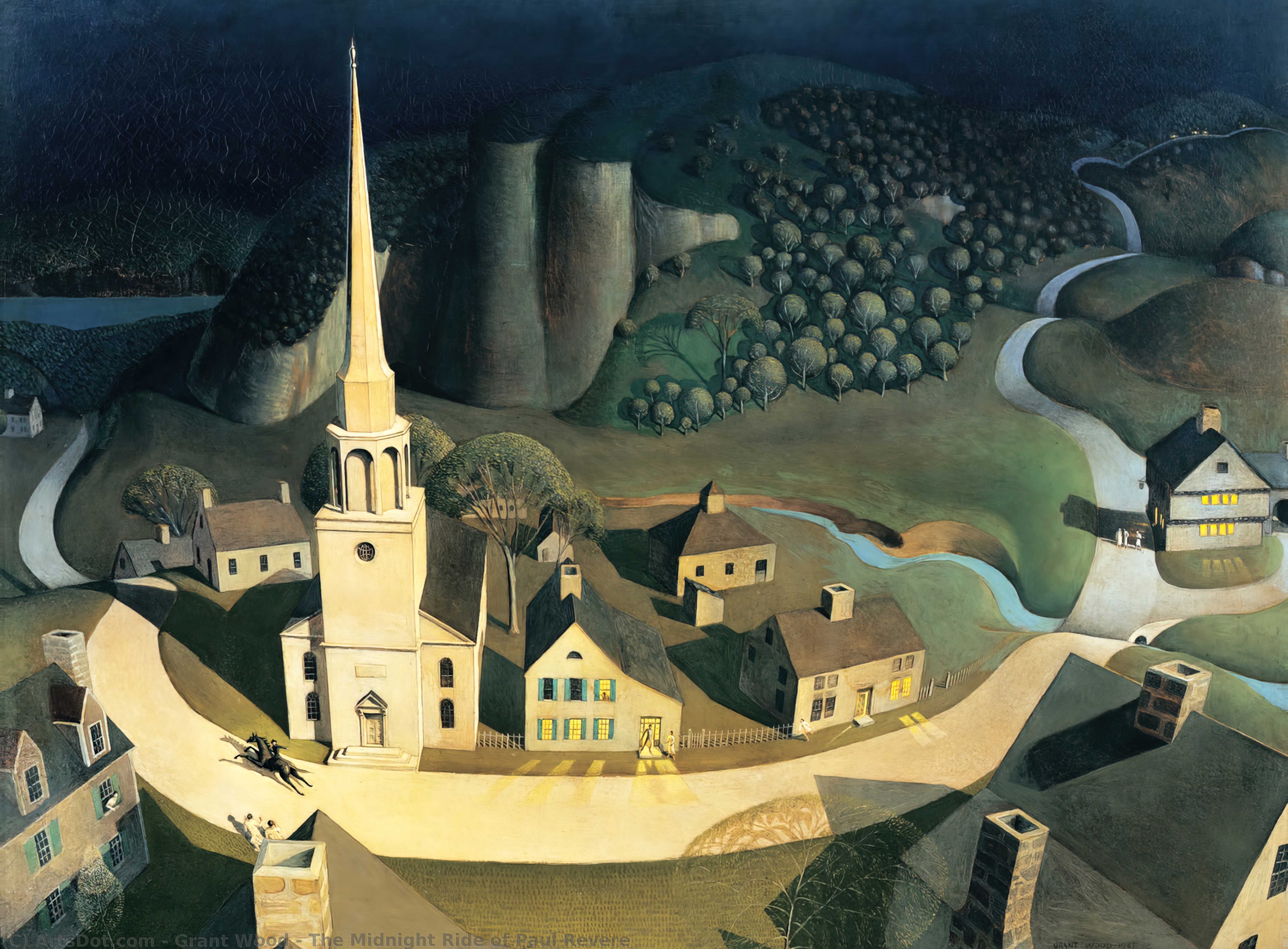 Wikioo.org - The Encyclopedia of Fine Arts - Painting, Artwork by Grant Wood - The Midnight Ride of Paul Revere
