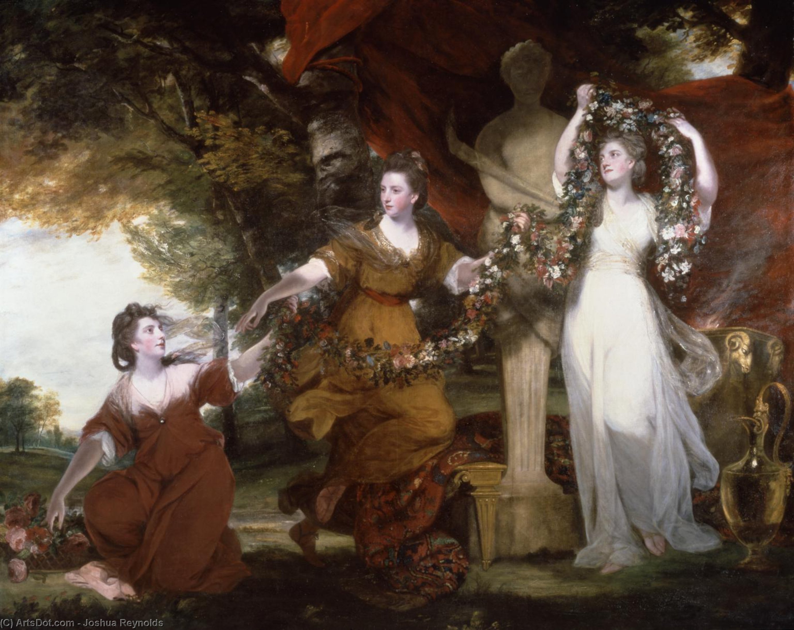 Wikioo.org - The Encyclopedia of Fine Arts - Painting, Artwork by Joshua Reynolds - Three Ladies Adorning a Term of Hymen
