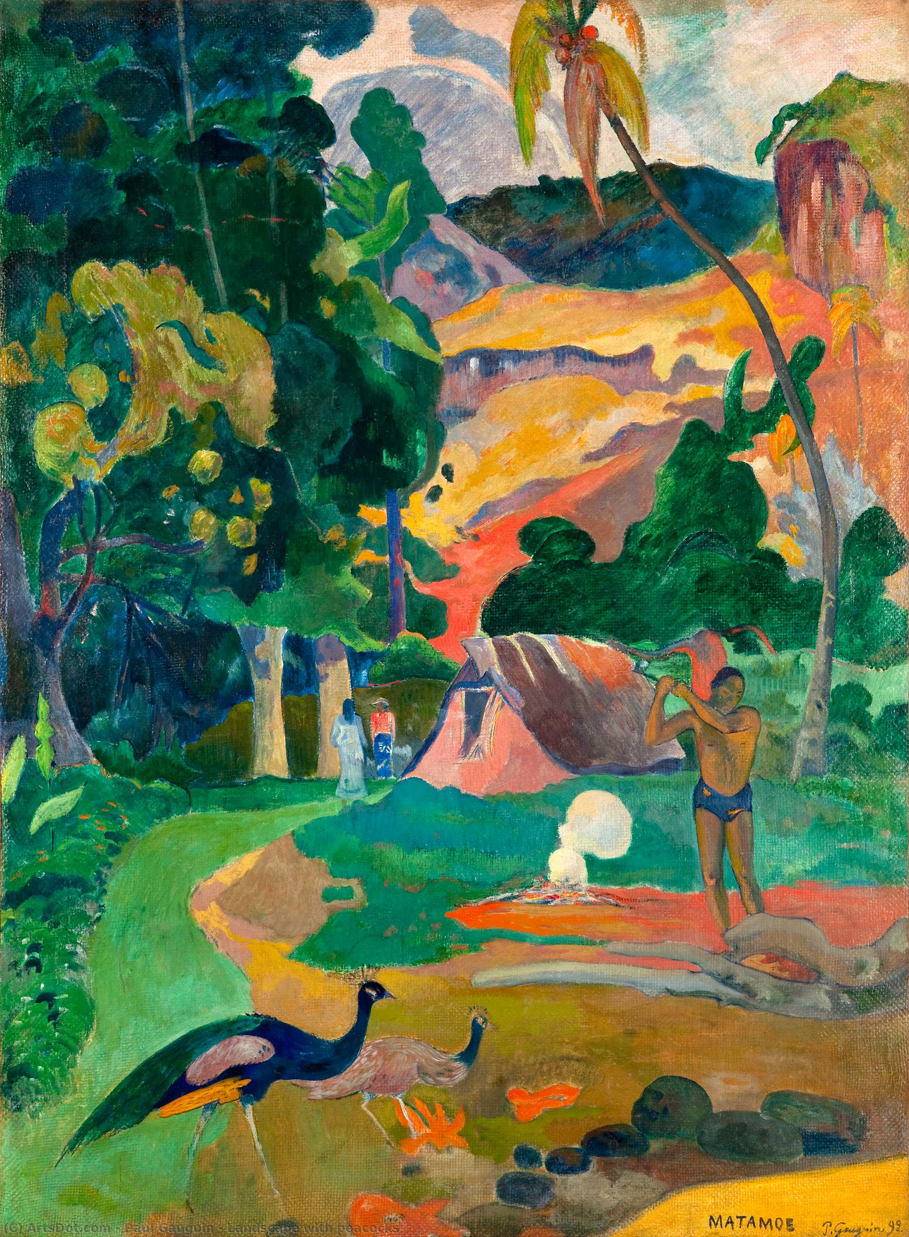 WikiOO.org - Encyclopedia of Fine Arts - Maalaus, taideteos Paul Gauguin - Landscape with peacocks
