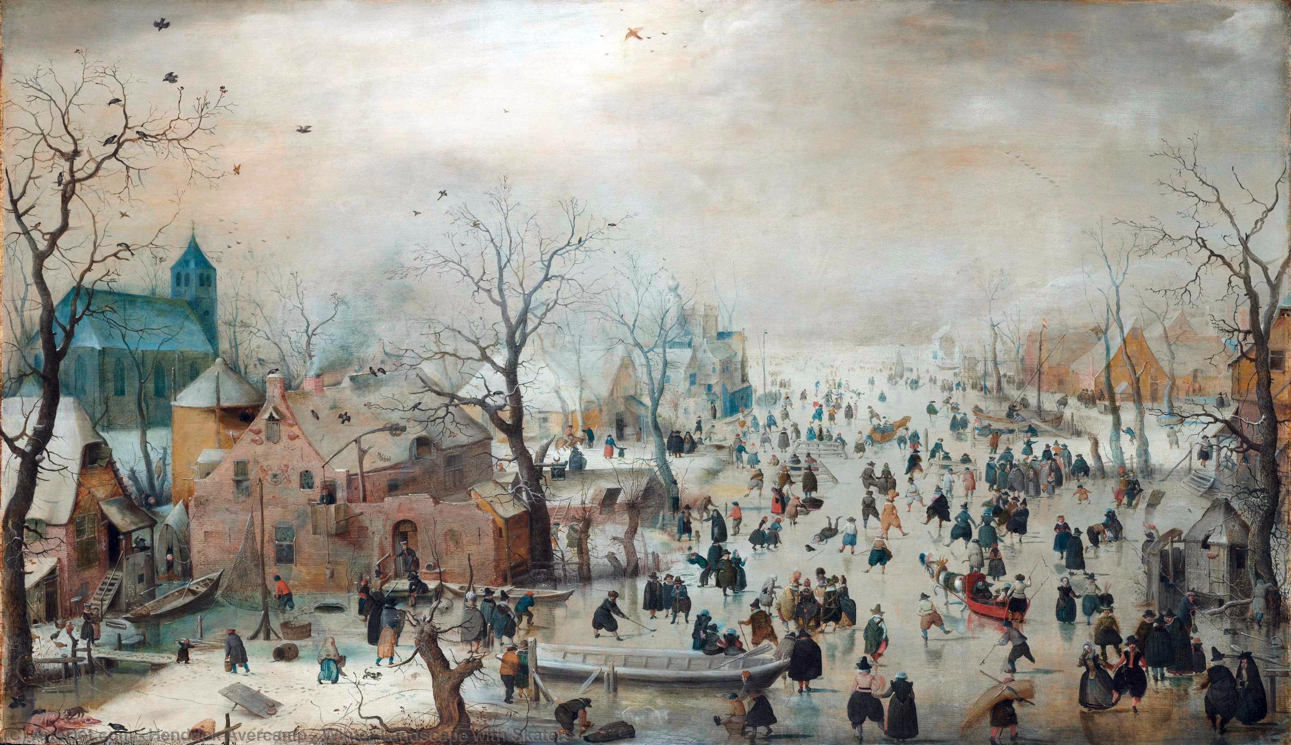 Wikioo.org - The Encyclopedia of Fine Arts - Painting, Artwork by Hendrick Avercamp - Winter Landscape with Skaters