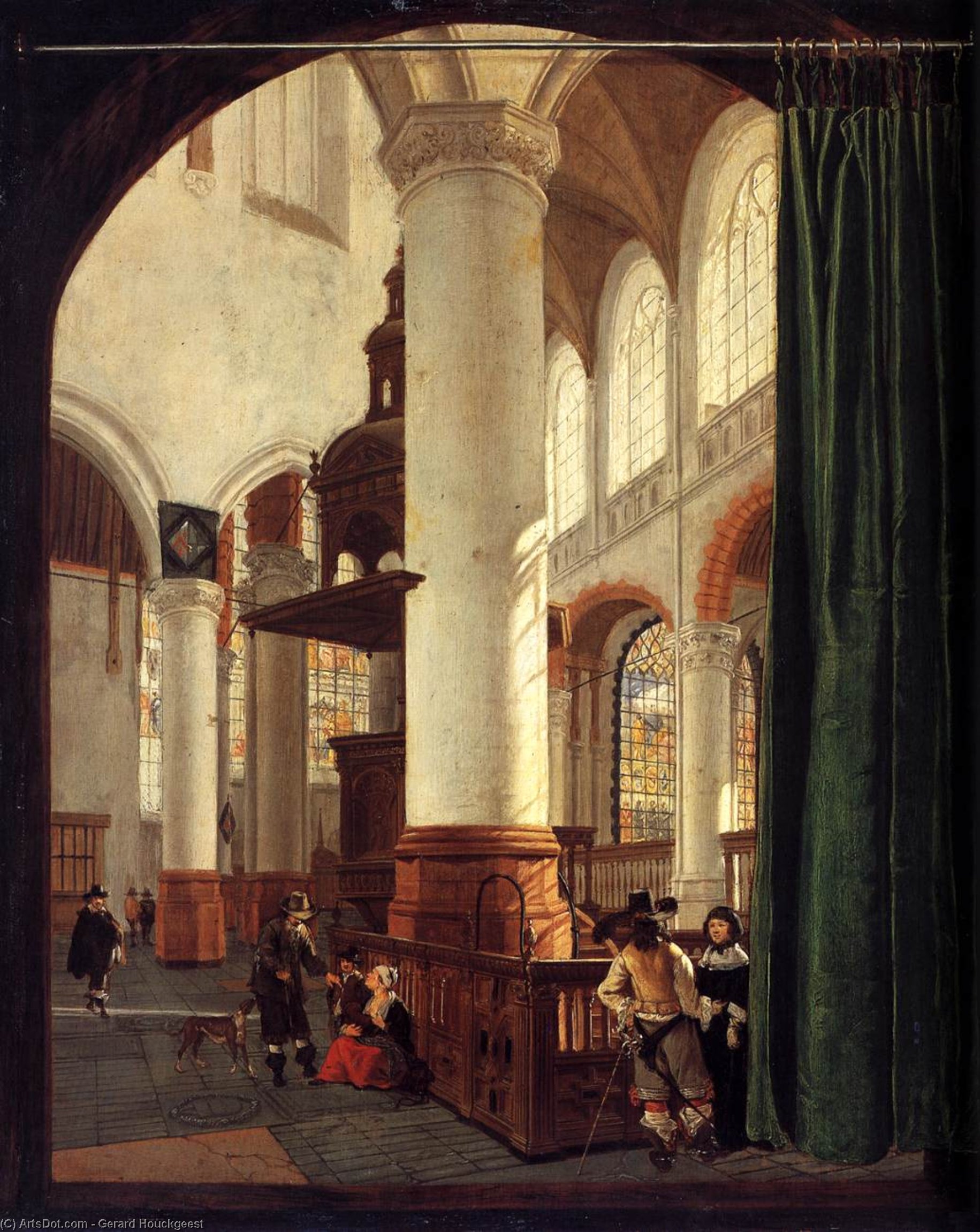 Wikioo.org - The Encyclopedia of Fine Arts - Painting, Artwork by Gerard Houckgeest - Interior of the Oude Kerk, Delft, with the Pulpit of 1548