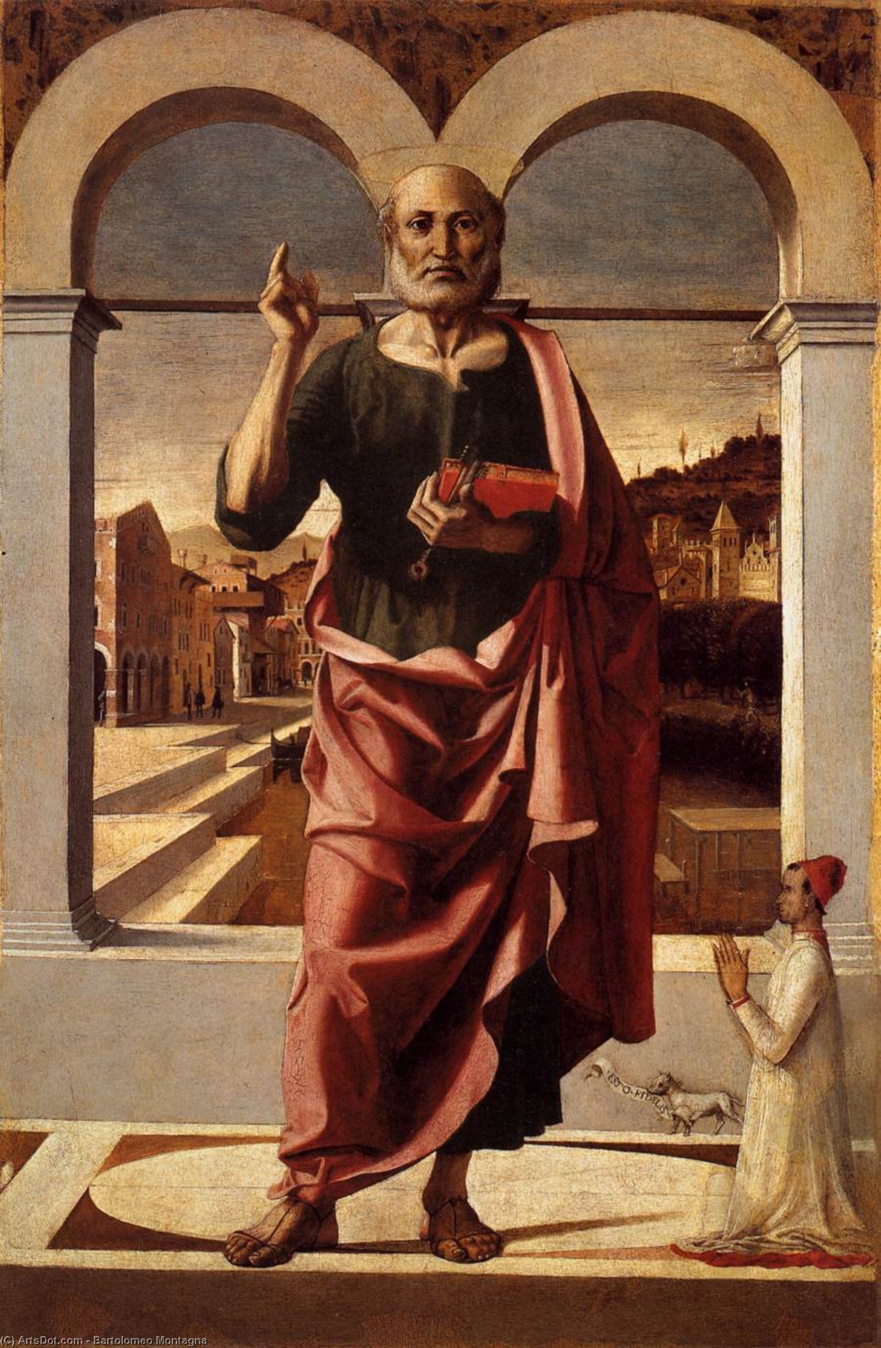 Wikioo.org - The Encyclopedia of Fine Arts - Painting, Artwork by Bartolomeo Montagna - St Peter Blessing and Donor