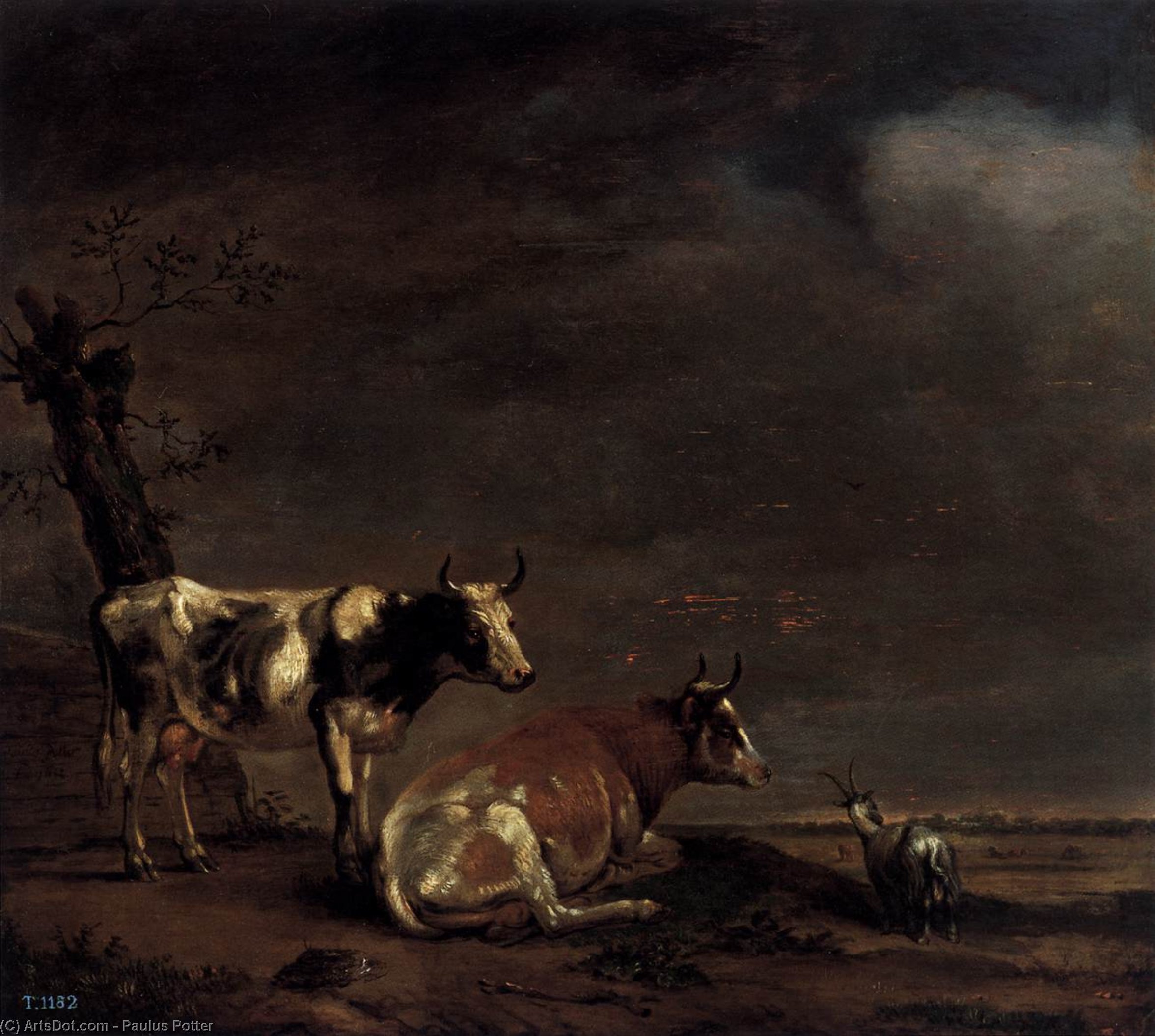 Wikioo.org - The Encyclopedia of Fine Arts - Painting, Artwork by Paulus Potter - Landscape with Two Cows and a Goat