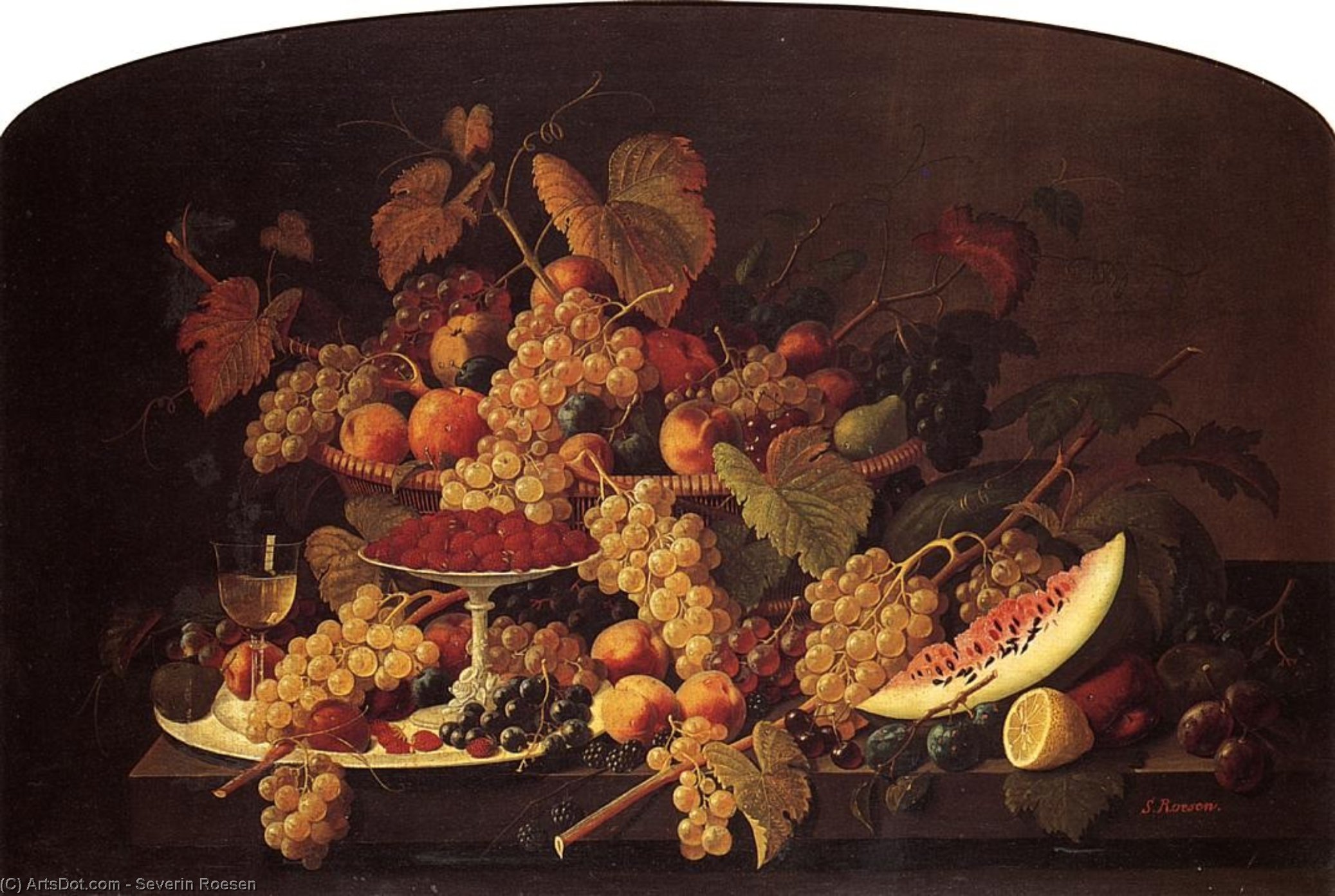 Wikioo.org - The Encyclopedia of Fine Arts - Painting, Artwork by Severin Roesen - Still Life with Fruit (16)