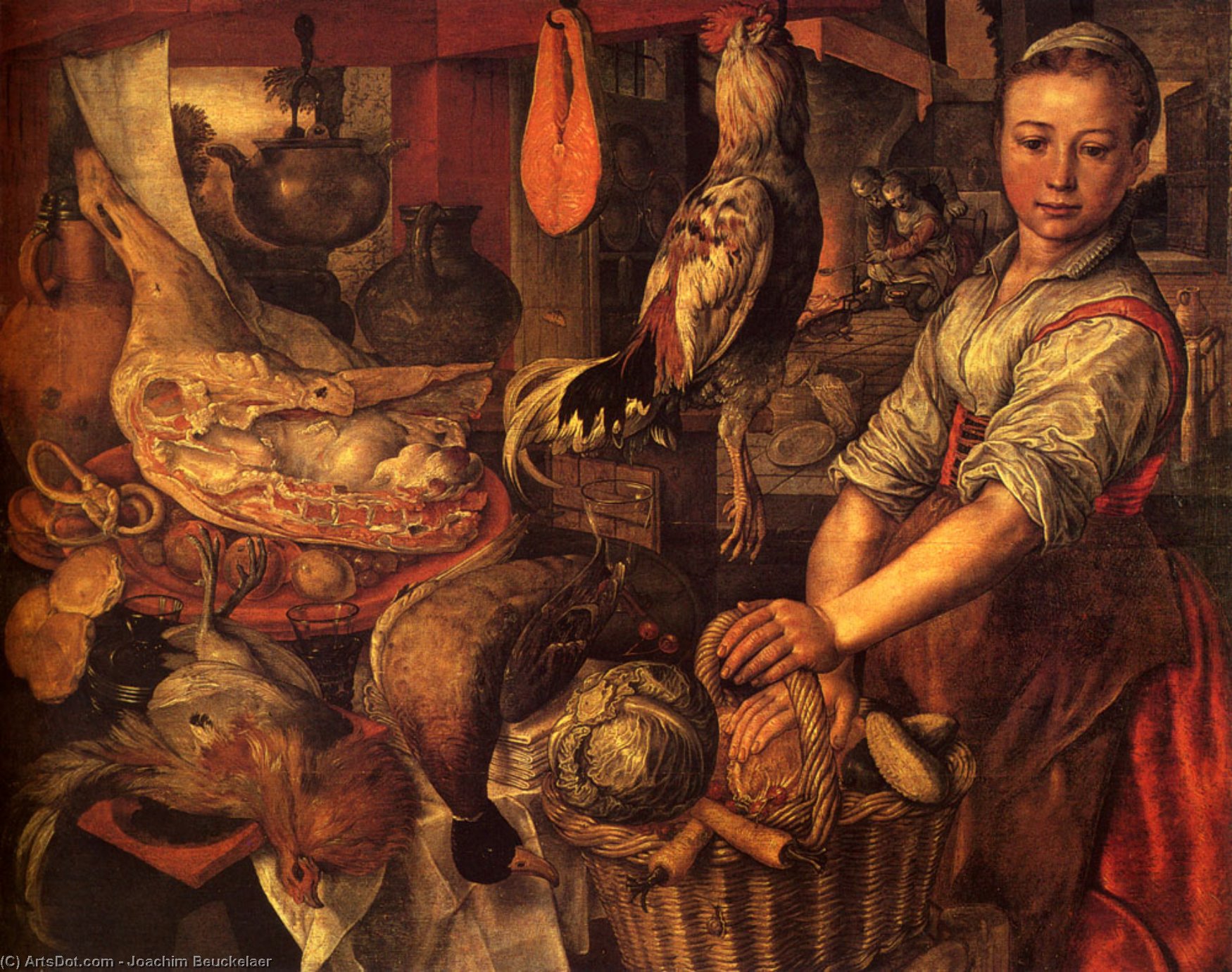 Wikioo.org - The Encyclopedia of Fine Arts - Painting, Artwork by Joachim Beuckelaer - Interior of a Kitchen
