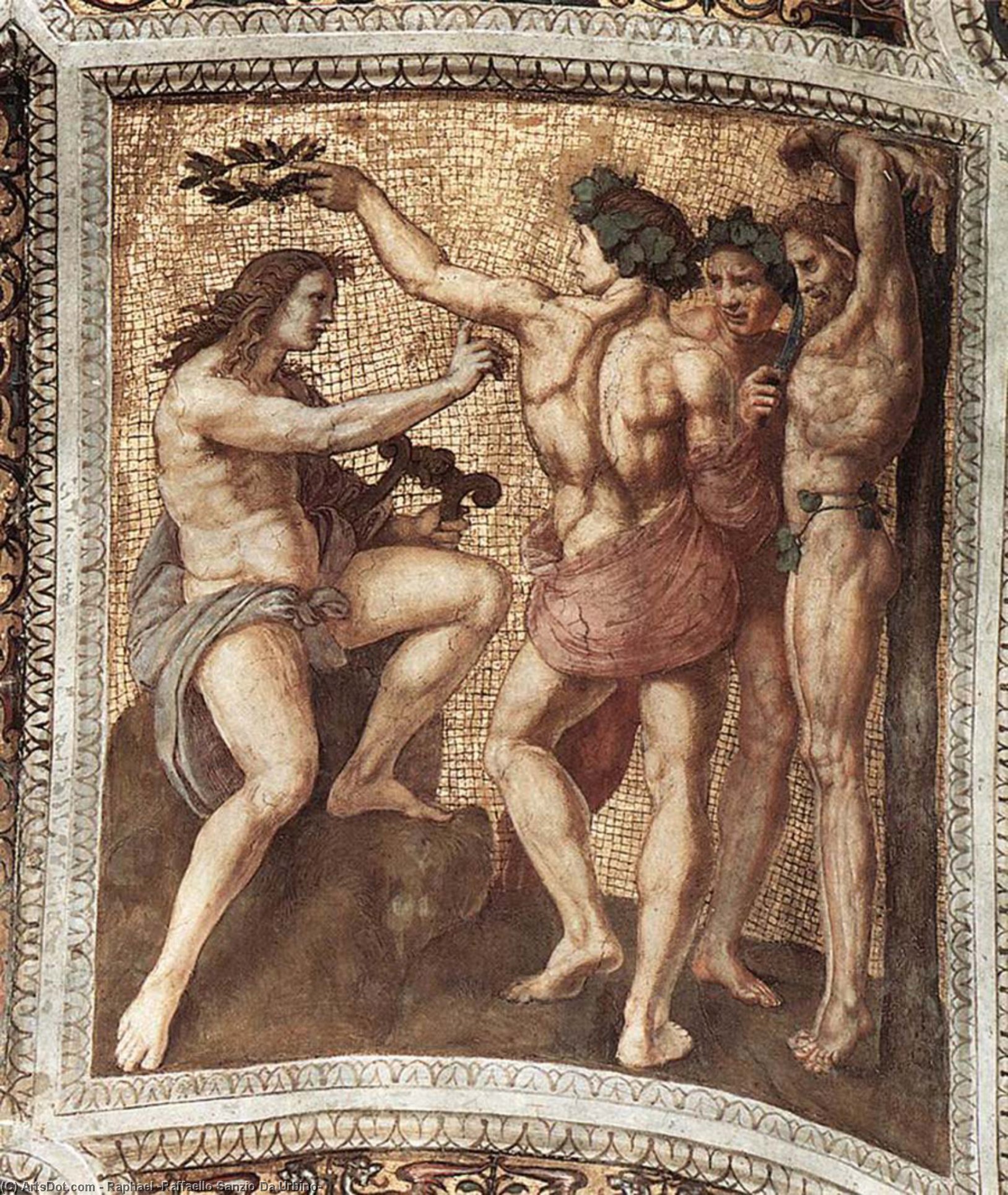 WikiOO.org - Enciclopédia das Belas Artes - Pintura, Arte por Raphael (Raffaello Sanzio Da Urbino) - Apollo and Marsyas (ceiling panel)