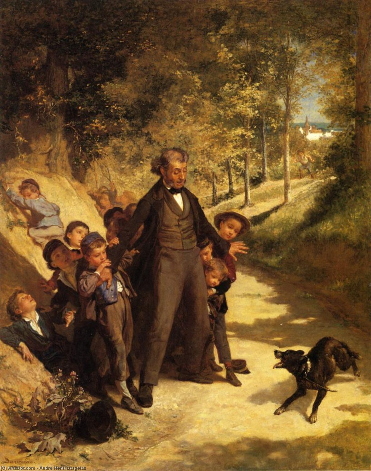Wikioo.org - The Encyclopedia of Fine Arts - Painting, Artwork by Andre Henri Dargelas - Protecting the Schoolchildren