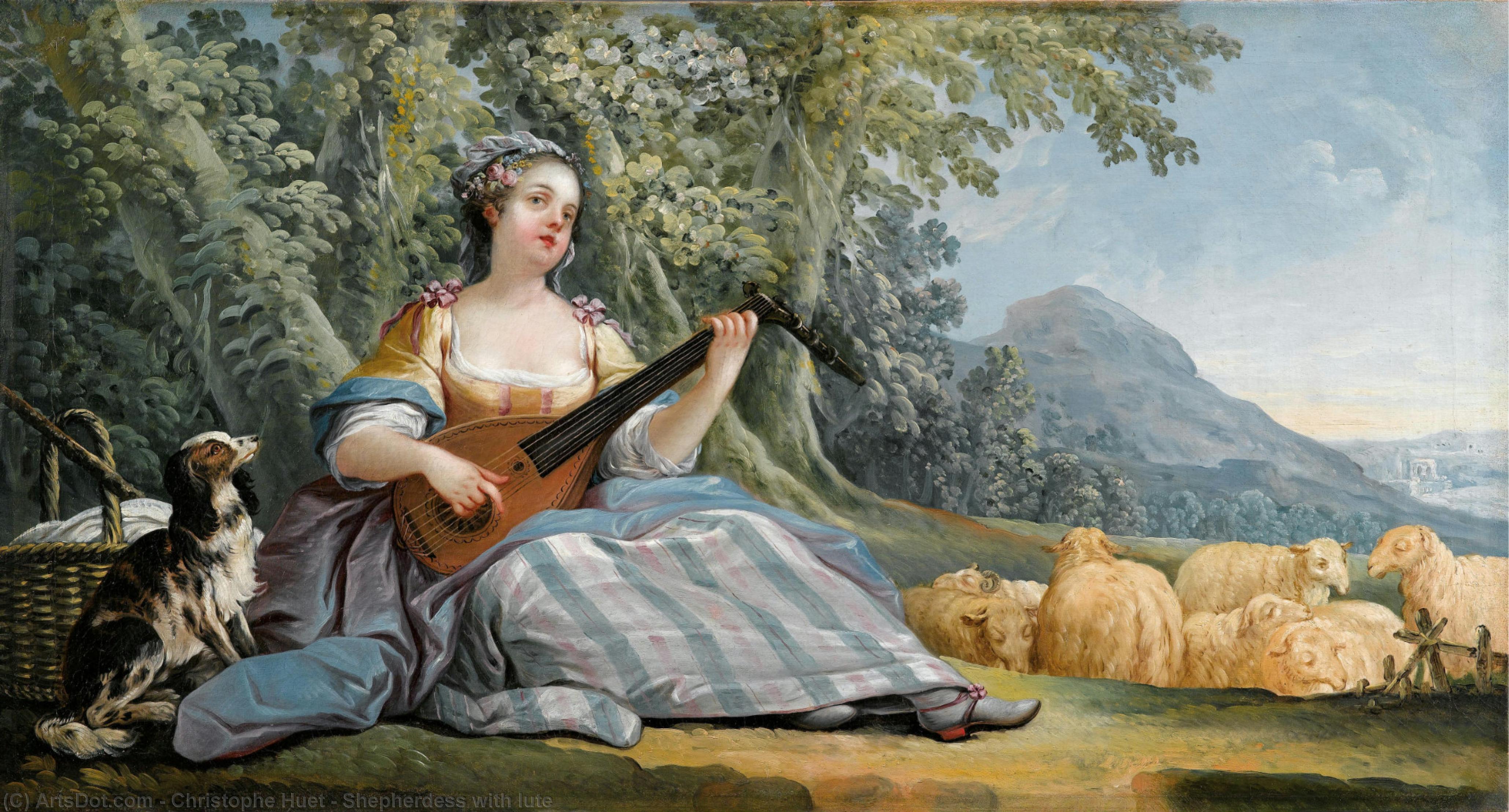 Wikioo.org - The Encyclopedia of Fine Arts - Painting, Artwork by Christophe Huet - Shepherdess with lute