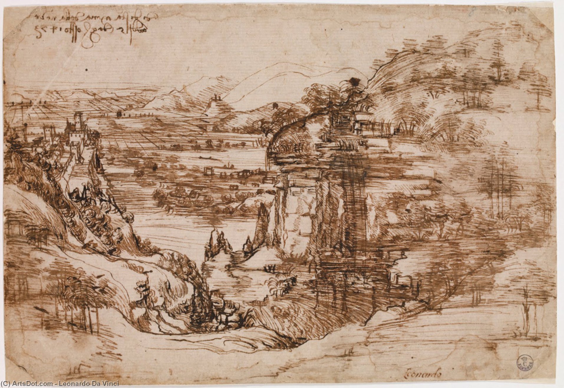 Wikoo.org - موسوعة الفنون الجميلة - اللوحة، العمل الفني Leonardo Da Vinci - Arno Landscape