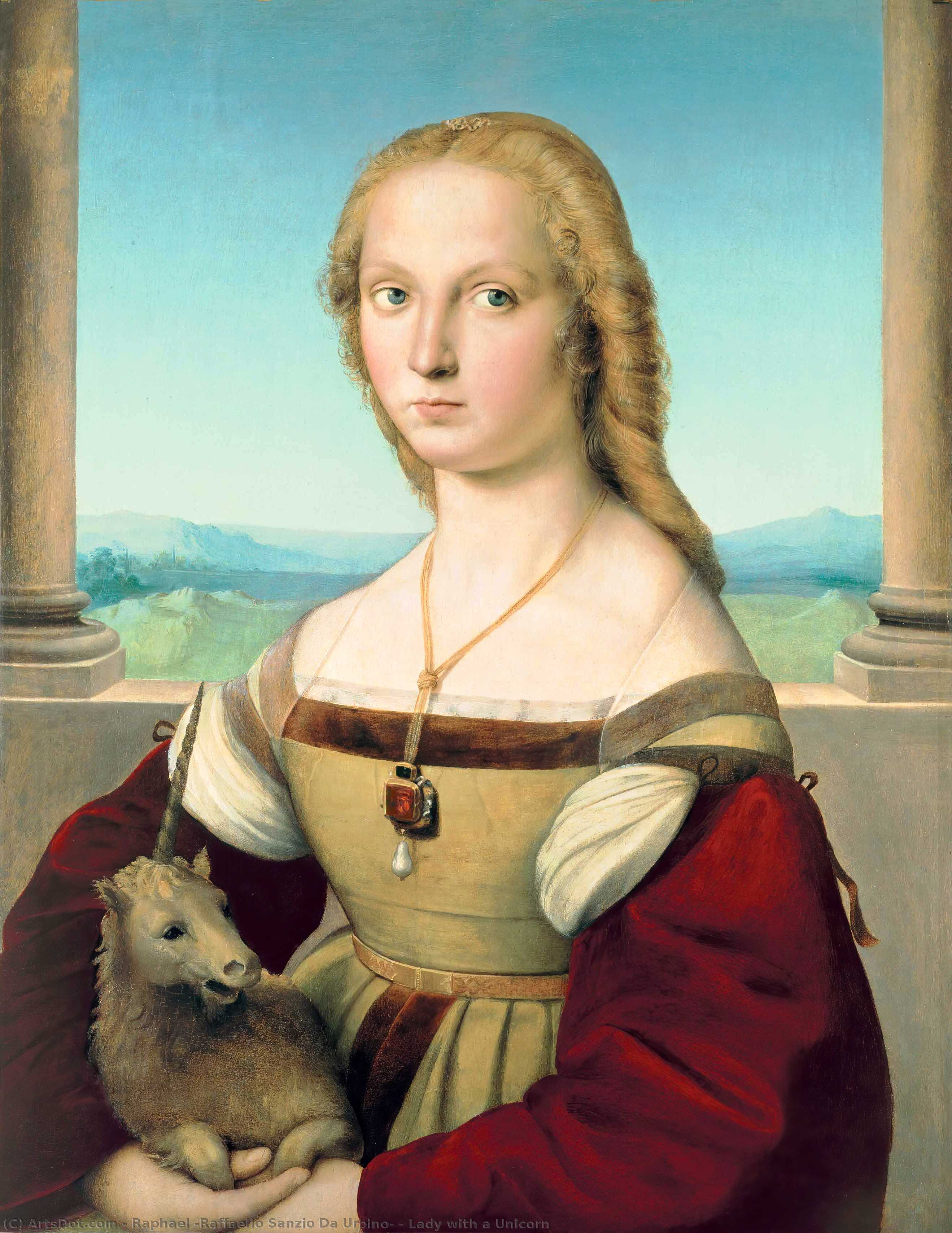 Wikoo.org - موسوعة الفنون الجميلة - اللوحة، العمل الفني Raphael (Raffaello Sanzio Da Urbino) - Lady with a Unicorn