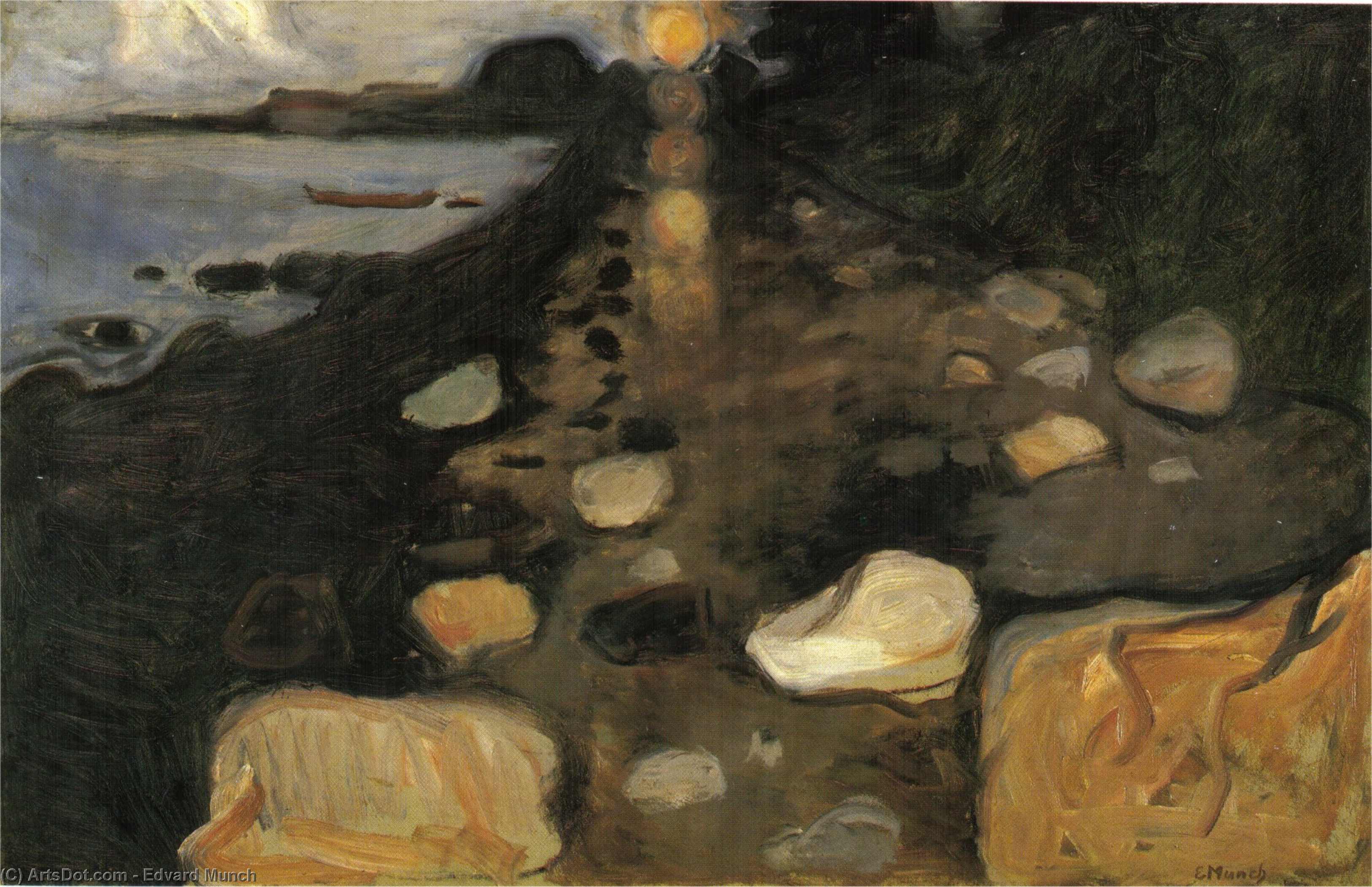 WikiOO.org - Энциклопедия изобразительного искусства - Живопись, Картины  Edvard Munch - лунный свет на тем  побережье