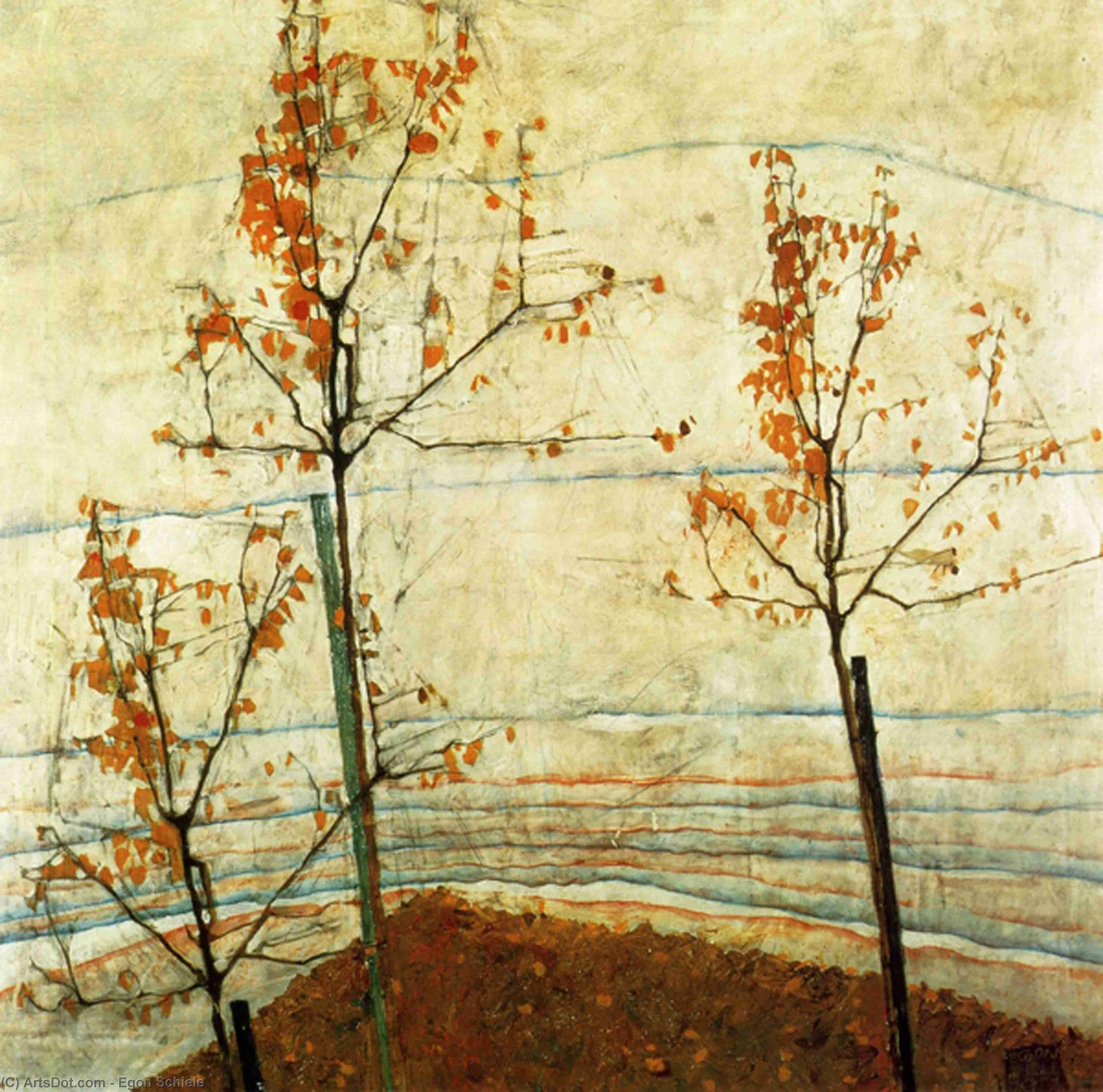 WikiOO.org - Εγκυκλοπαίδεια Καλών Τεχνών - Ζωγραφική, έργα τέχνης Egon Schiele - Autumn Trees