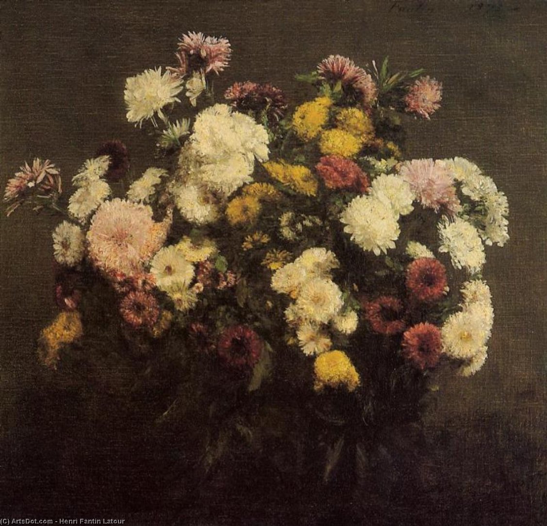 Wikioo.org - The Encyclopedia of Fine Arts - Painting, Artwork by Henri Fantin Latour - Large Bouquet of Crysanthemums